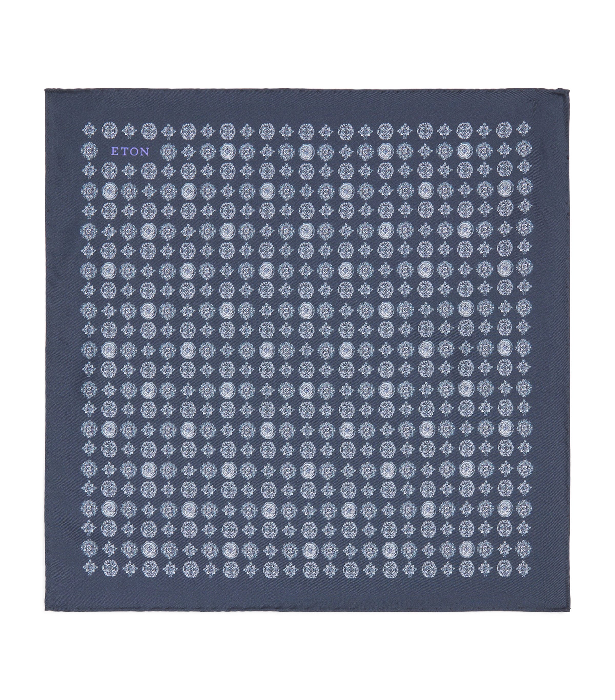 Eton Silk Medallion Pocket Square Navy Blue