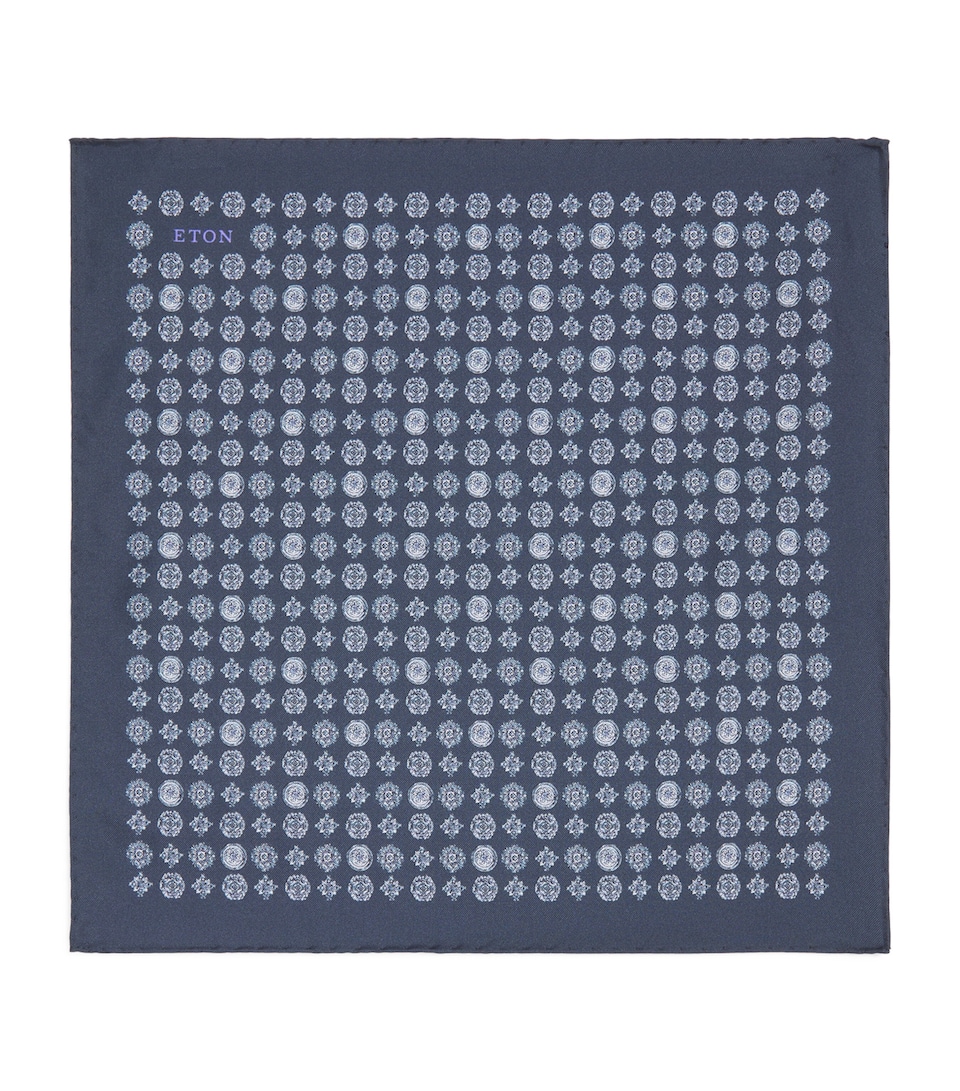 Eton Silk Medallion Pocket Square Navy Blue