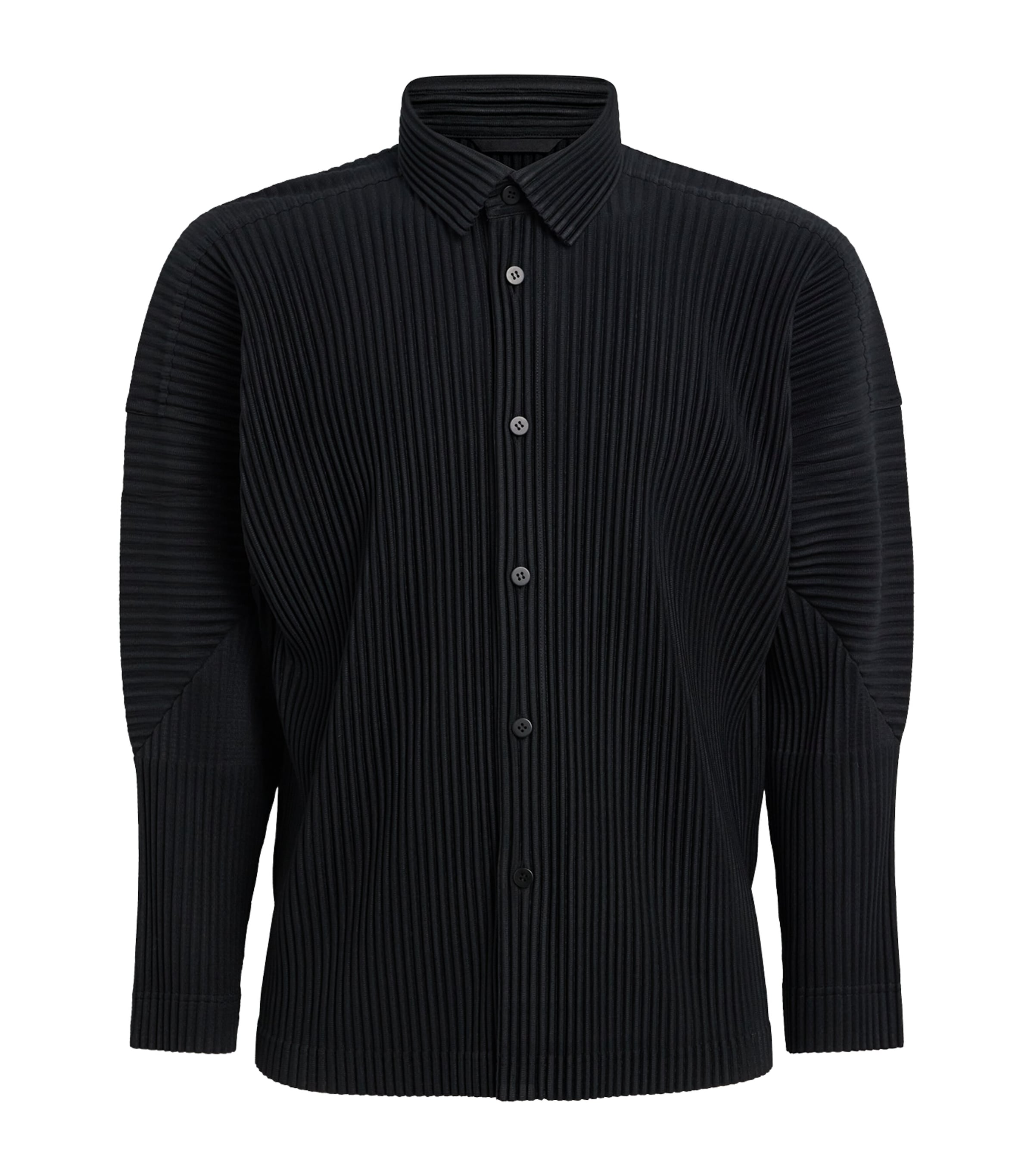 HOMME PLISSE ISSEY MIYAKE ブラック長袖シャツ Homme Plissé Issey Miyake Black Pleated Long-Sleeve Polo Shirt