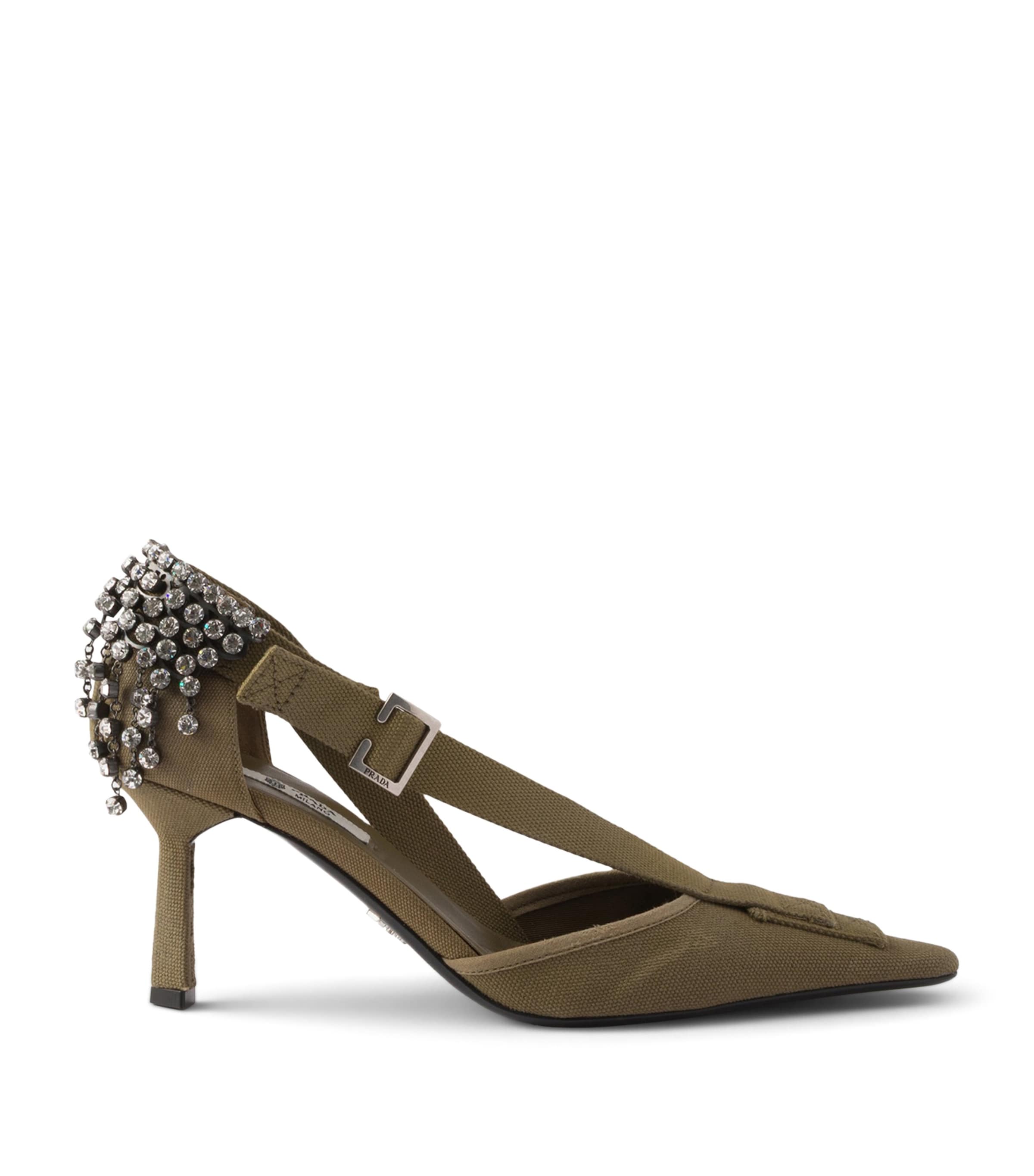 Prada Canvas Embellished Pumps 75 Green