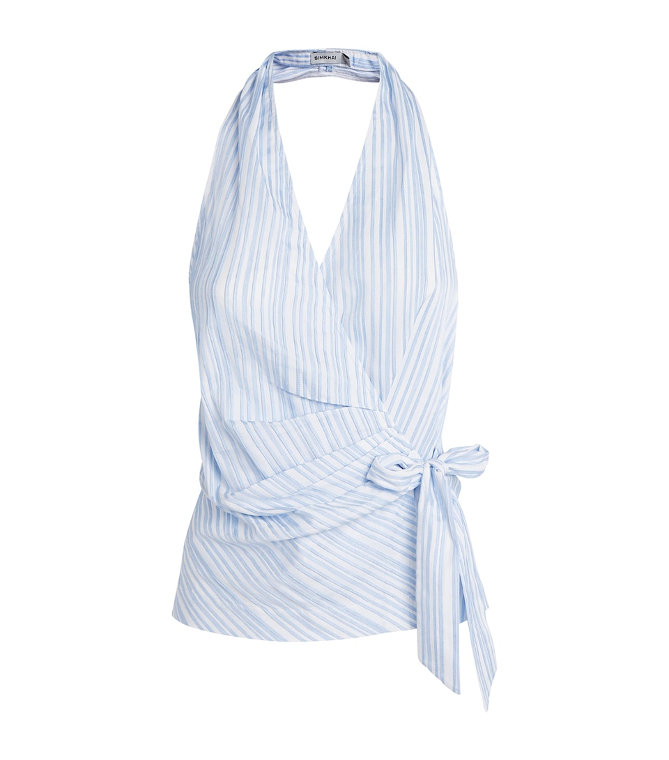 Simkhai Womens Bria Halterneck Top Blue Stripe