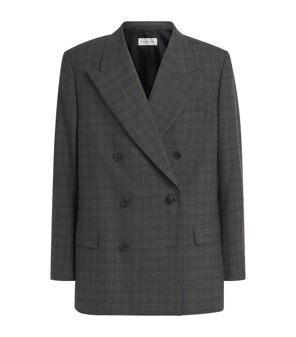 DRIES VAN NOTEN Mens Wool Check Double-Breasted Blazer