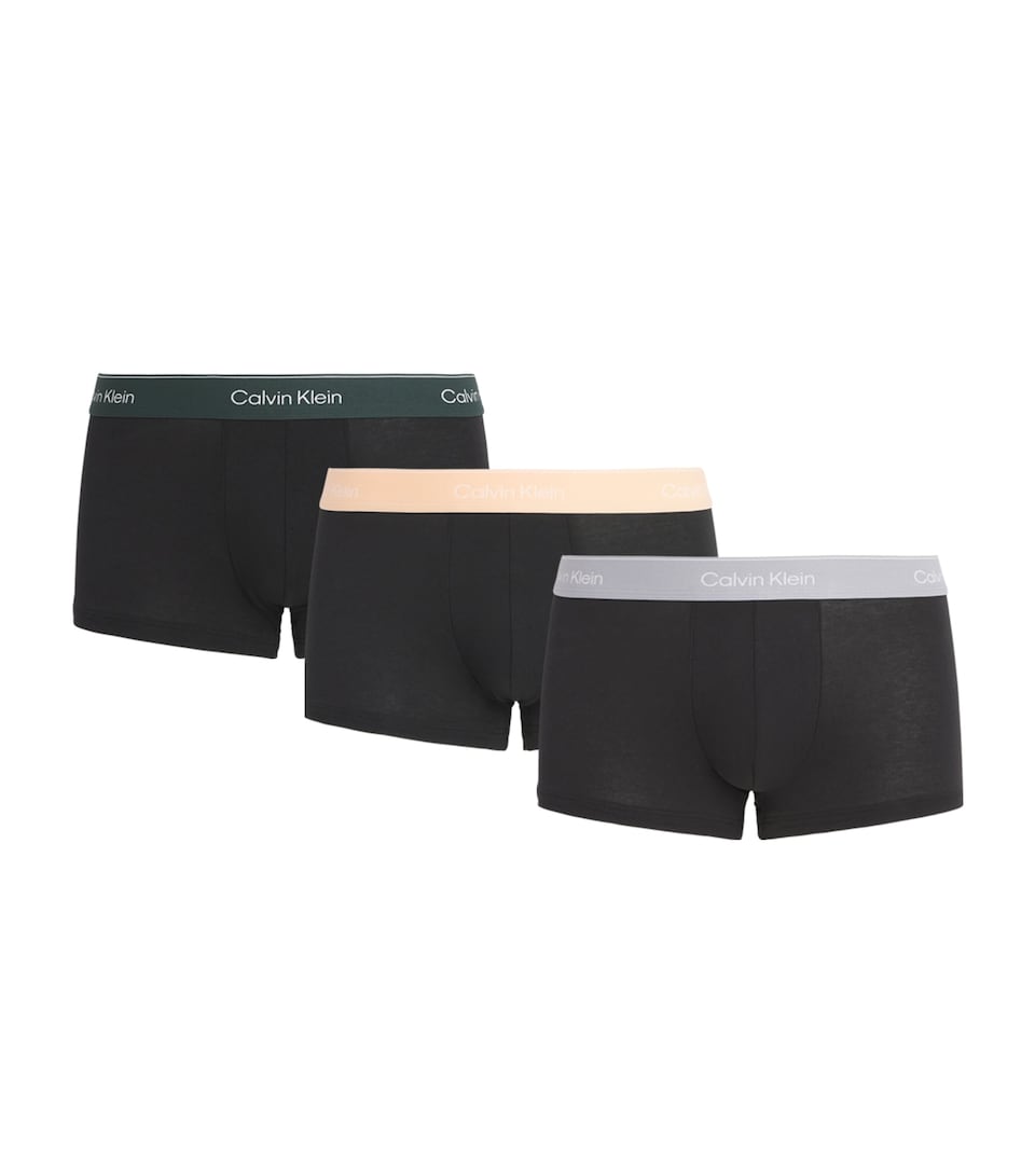 Calvin Klein Mens Cotton Stretch Icon Trunks (Pack of 3) Black/peach/grey