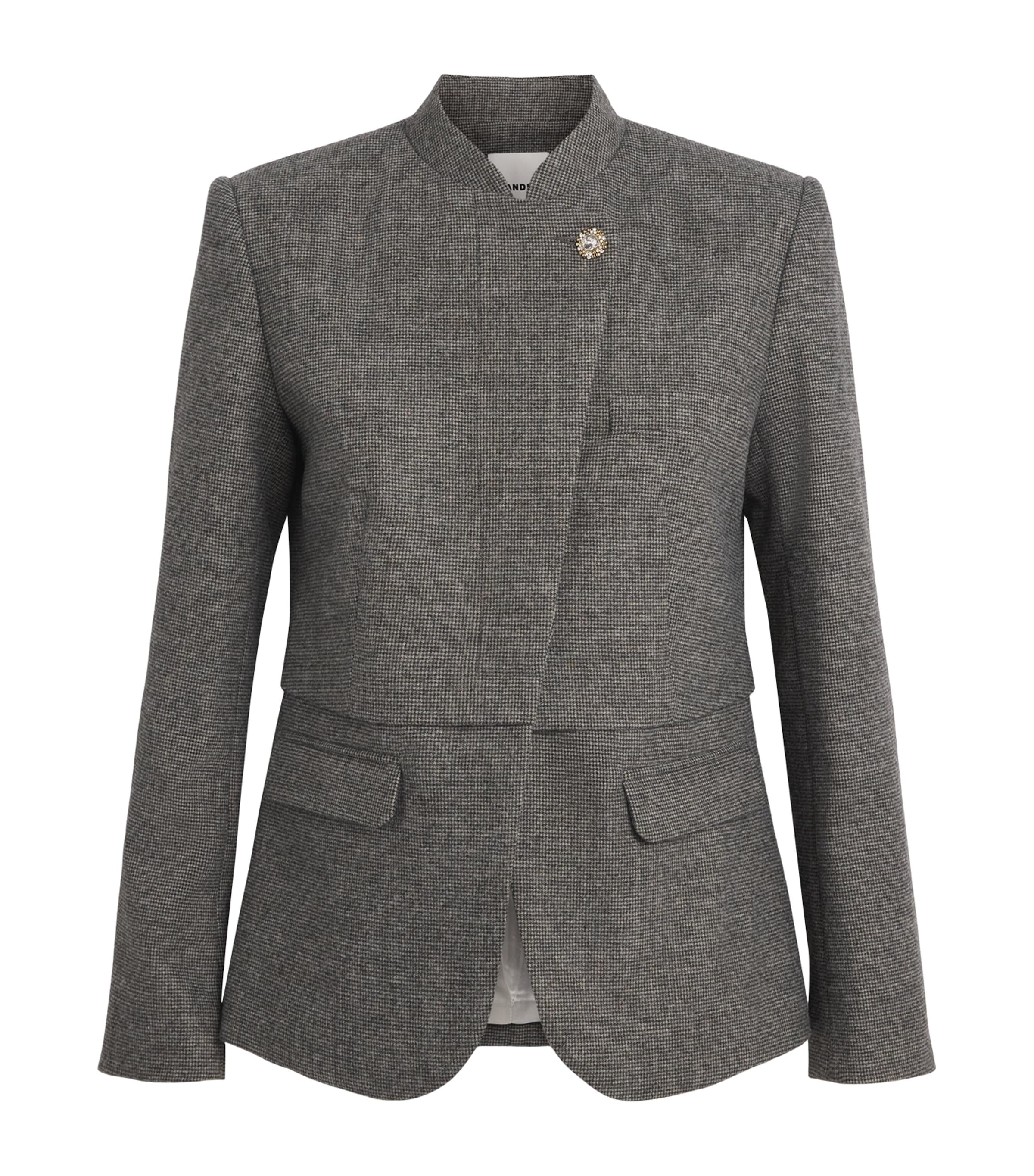 Sandro Paris Womens Houndstooth Asymmetric Blazer Grey