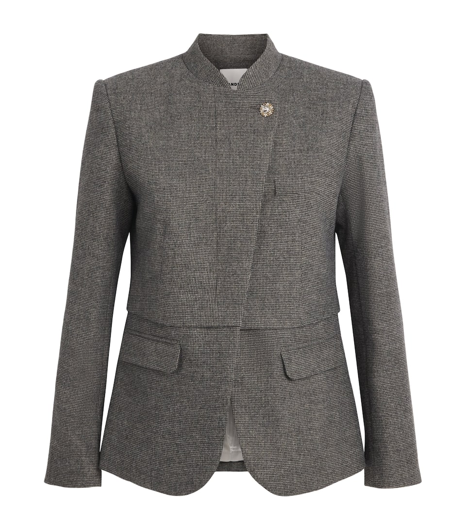 Sandro Paris Womens Houndstooth Asymmetric Blazer Grey