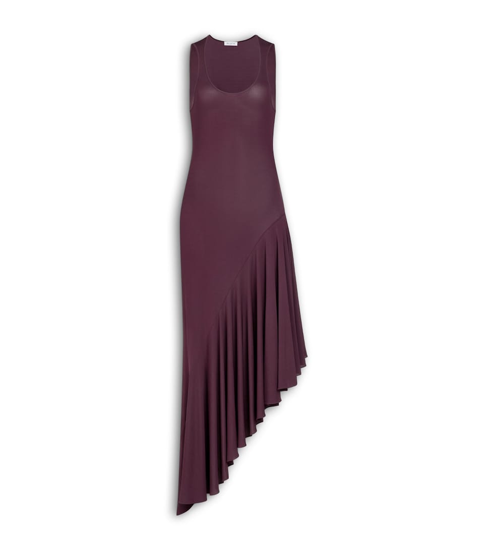 Alaïa Womens Jersey Asymmetric Midi Dress Bordeaux