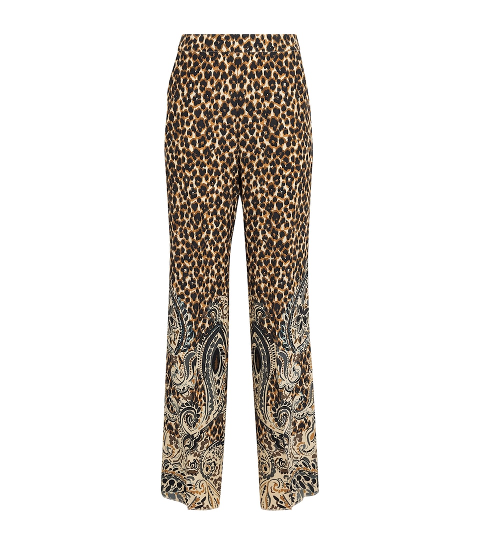 Etro Womens Silk Leopard Straight Trousers Beige