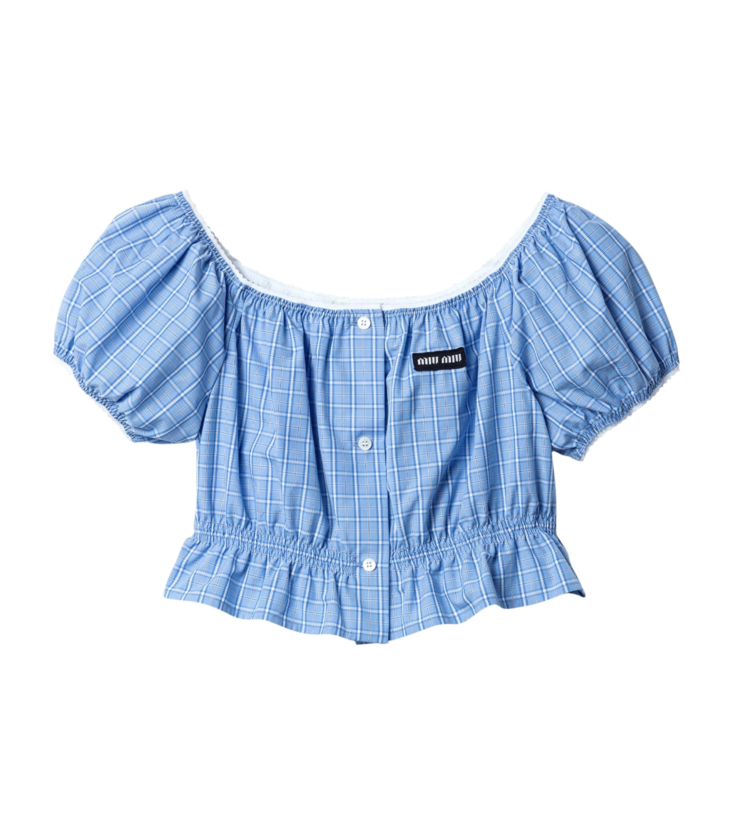 Miu Miu Womens Cotton Poplin Check Crop Top