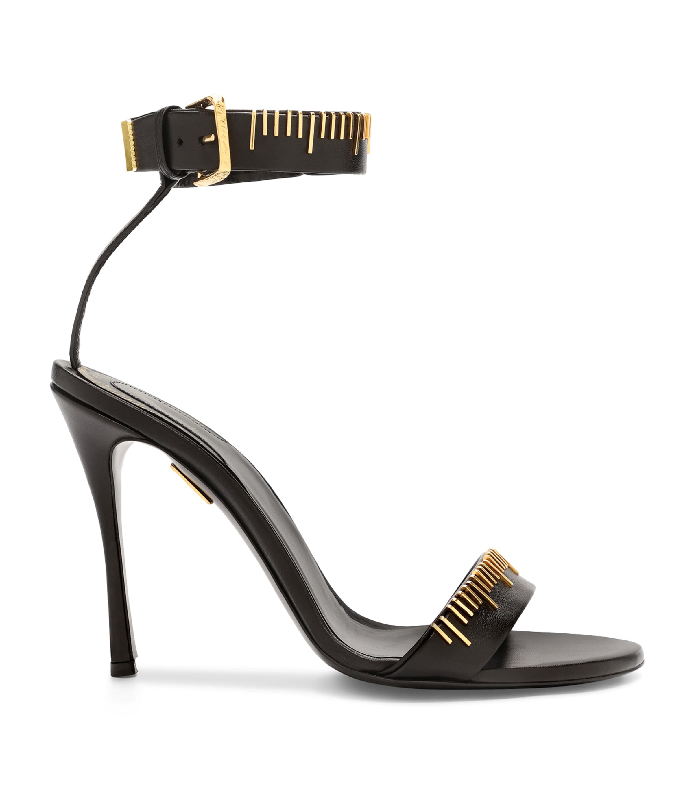 Schiaparelli Leather Measuring Tape Heeled Sandals 105 Black