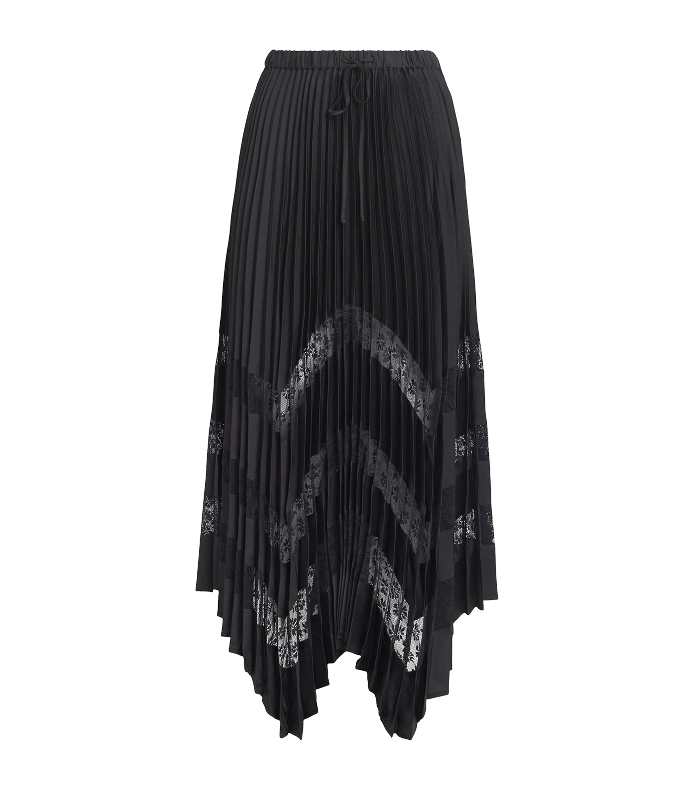 Lace-Trim Pleated Maxi Skirt