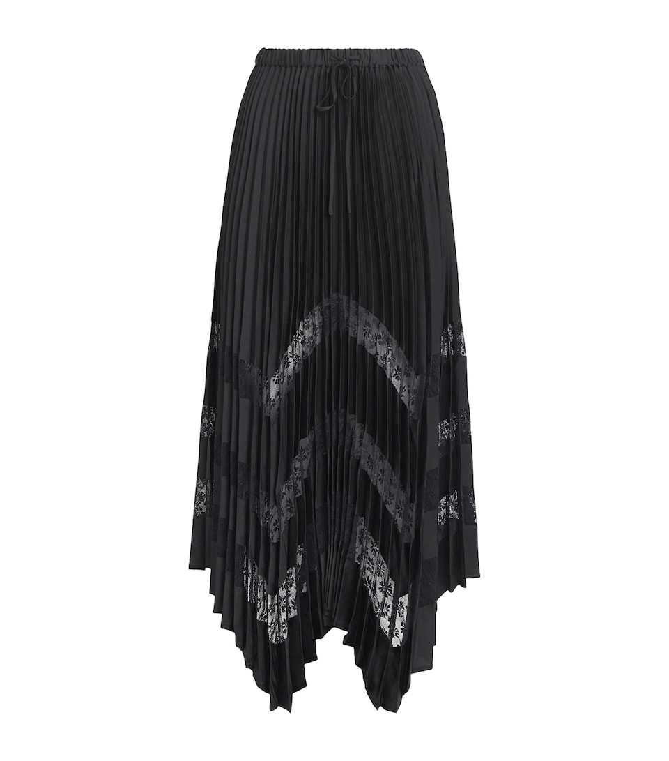 Lace-Trim Pleated Maxi Skirt