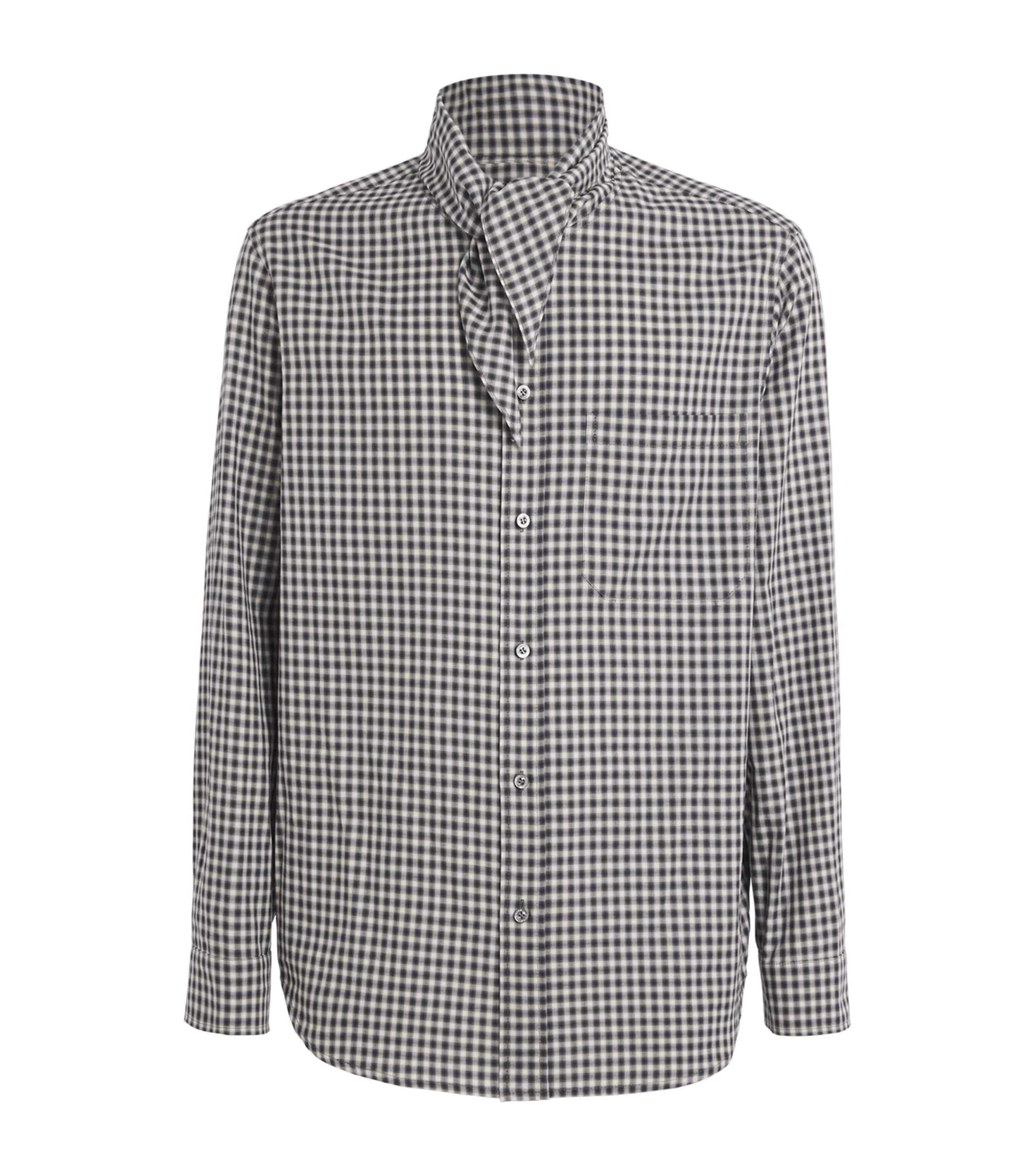 Cotton Scarf-Collar Check Shirt