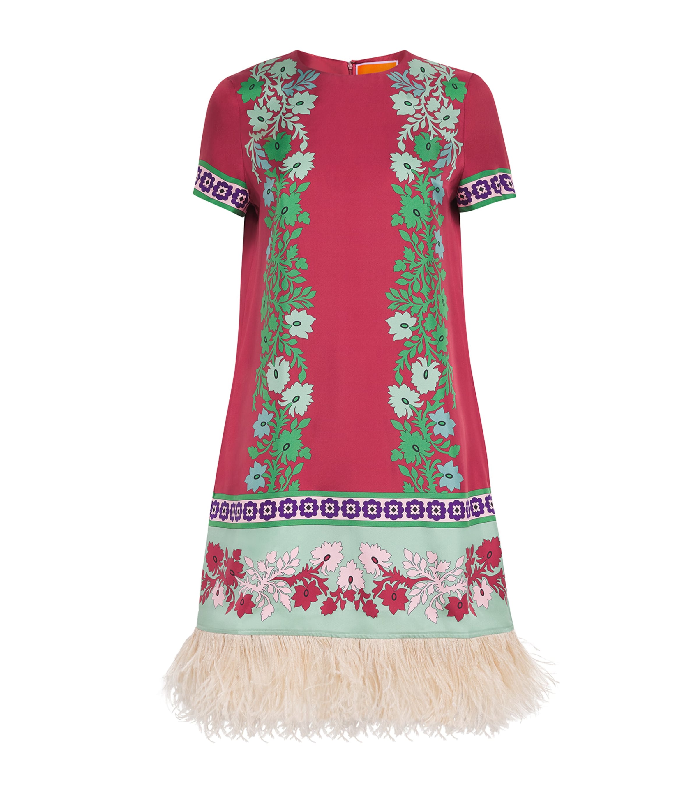 Silk Ostrich Feather Mini Swing Dress