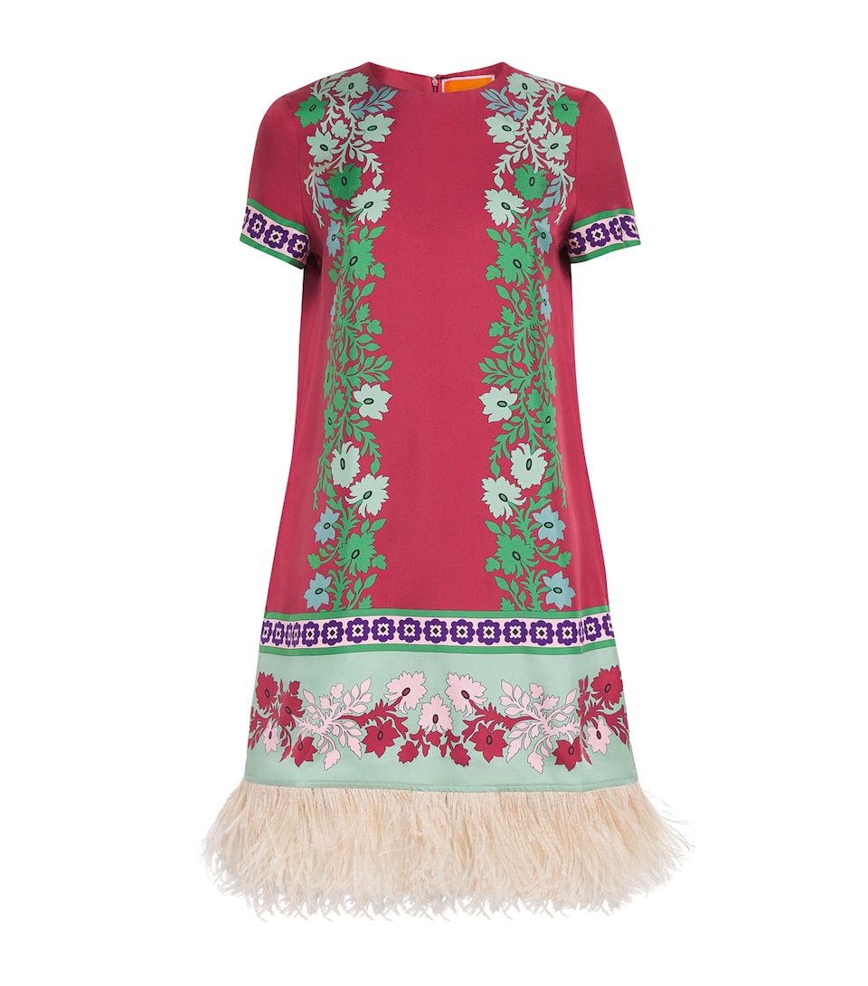 Silk Ostrich Feather Mini Swing Dress