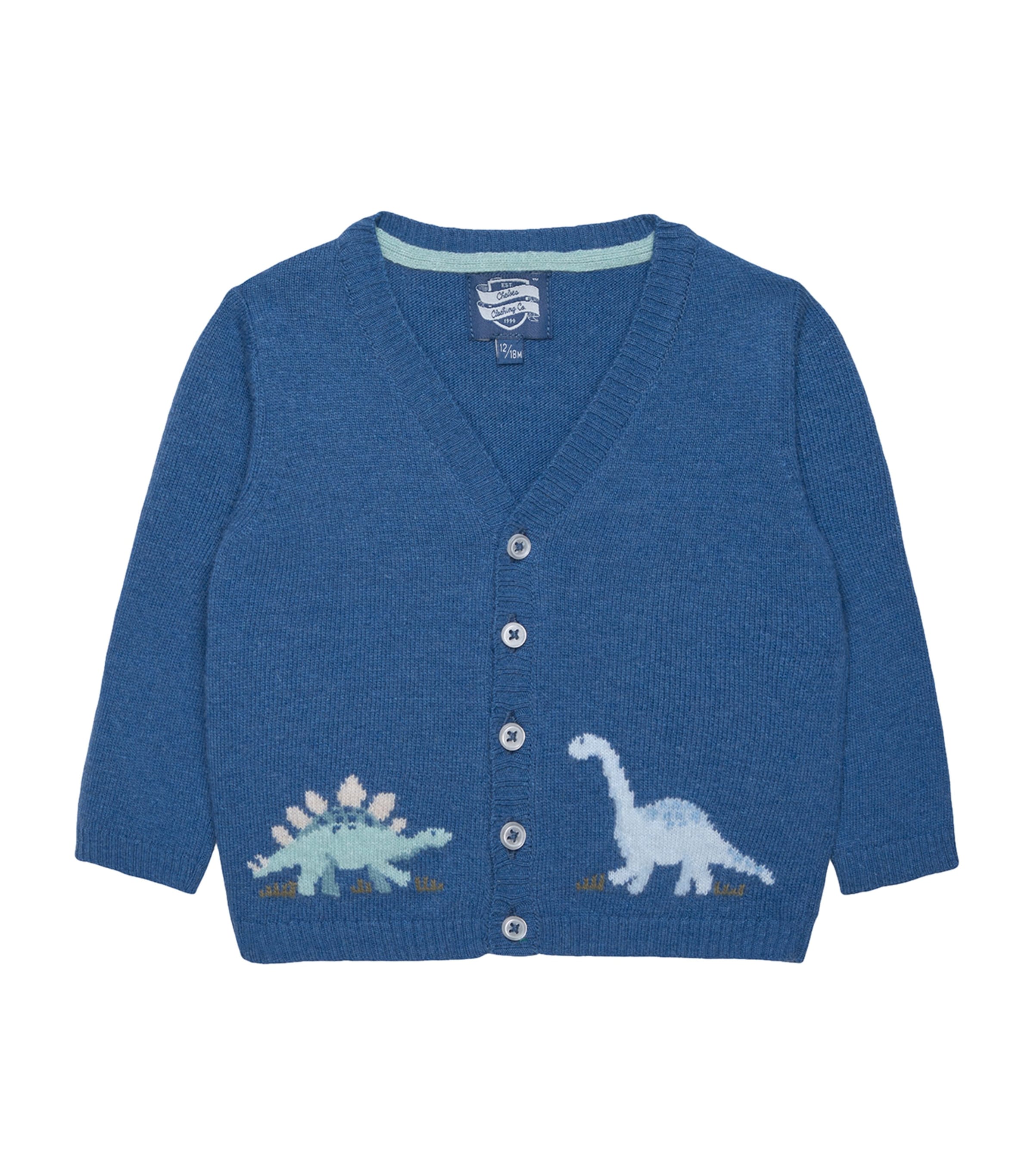 Trotters Dinosaur Cardigan (3-24 Months) Denim Blue Marl
