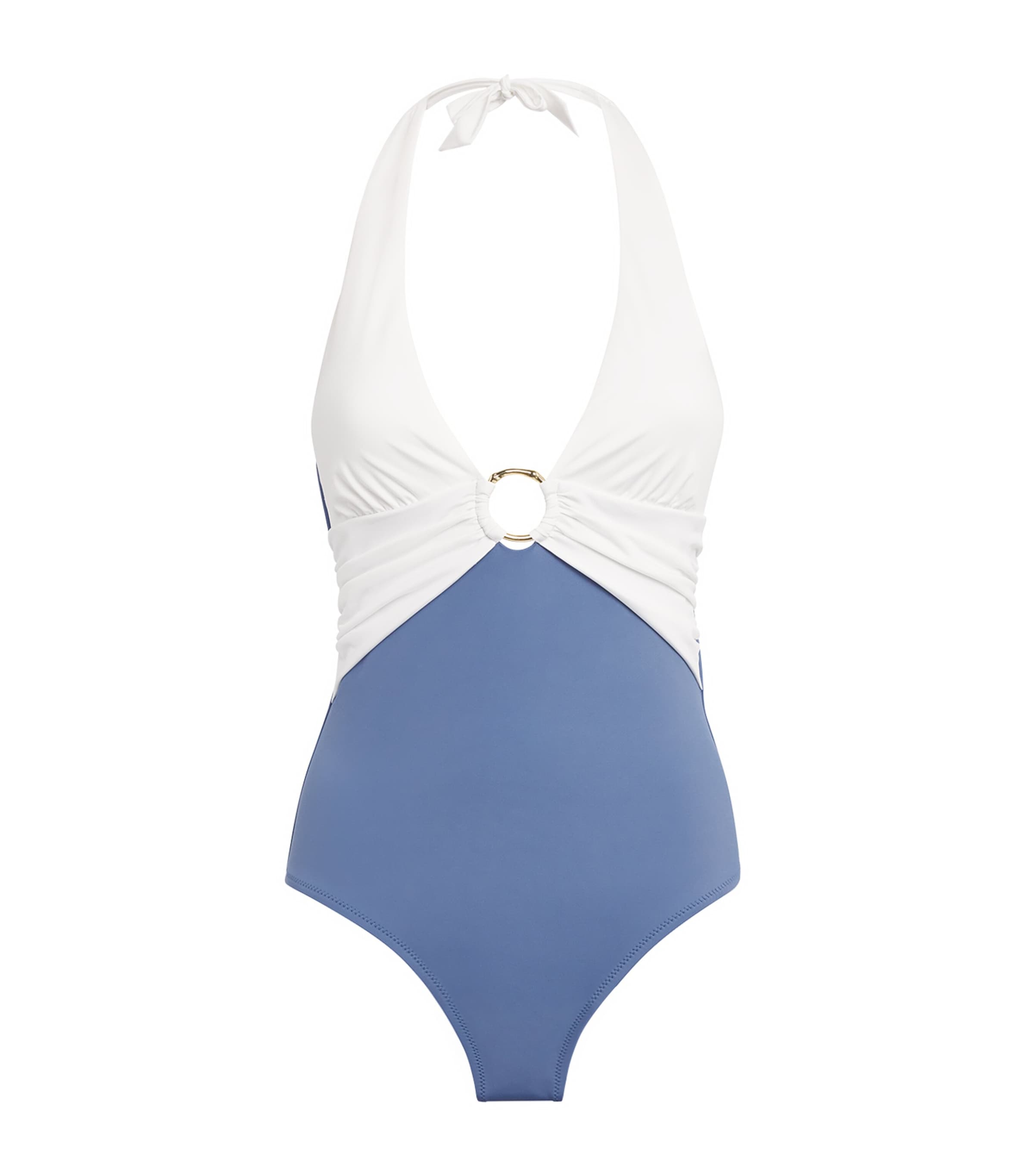 Heidi Klein Womens Halterneck Cetara Swimsuit Wht Blu