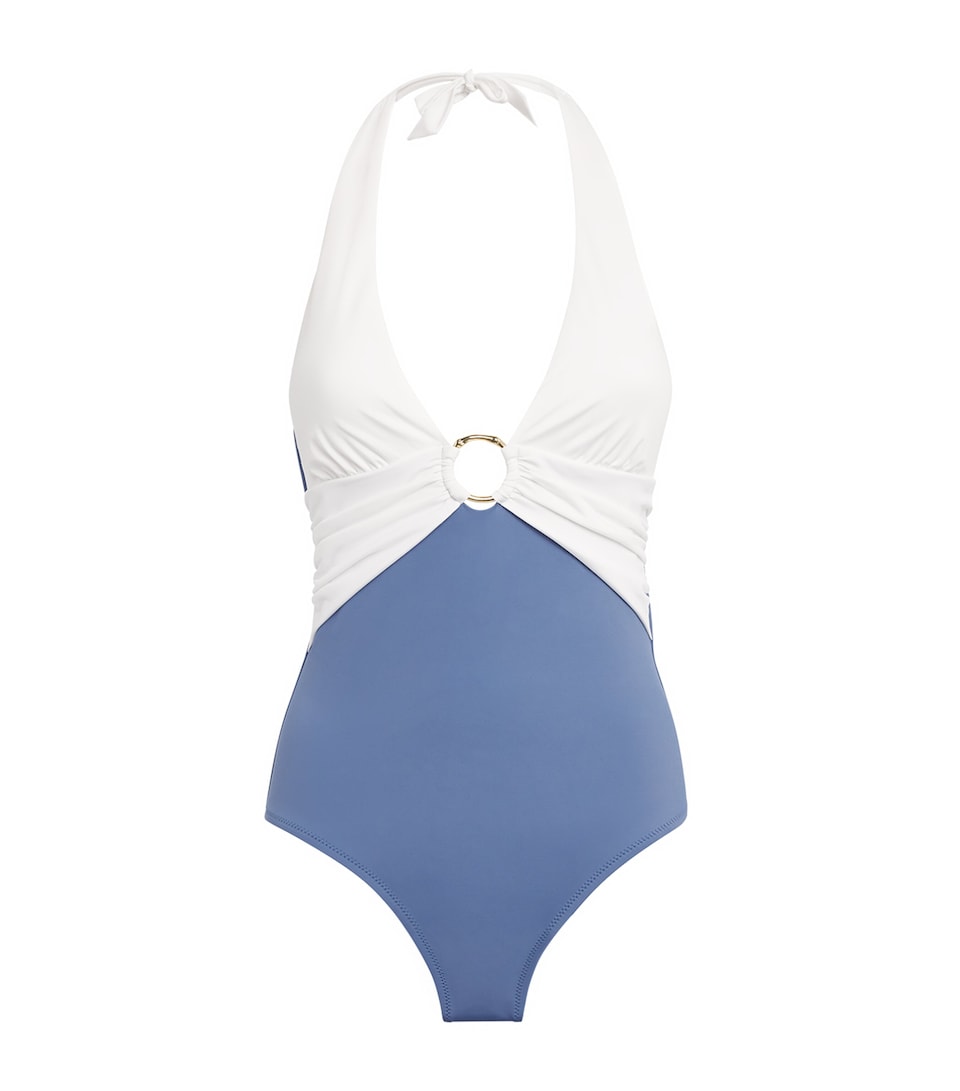 Heidi Klein Womens Halterneck Cetara Swimsuit Wht Blu