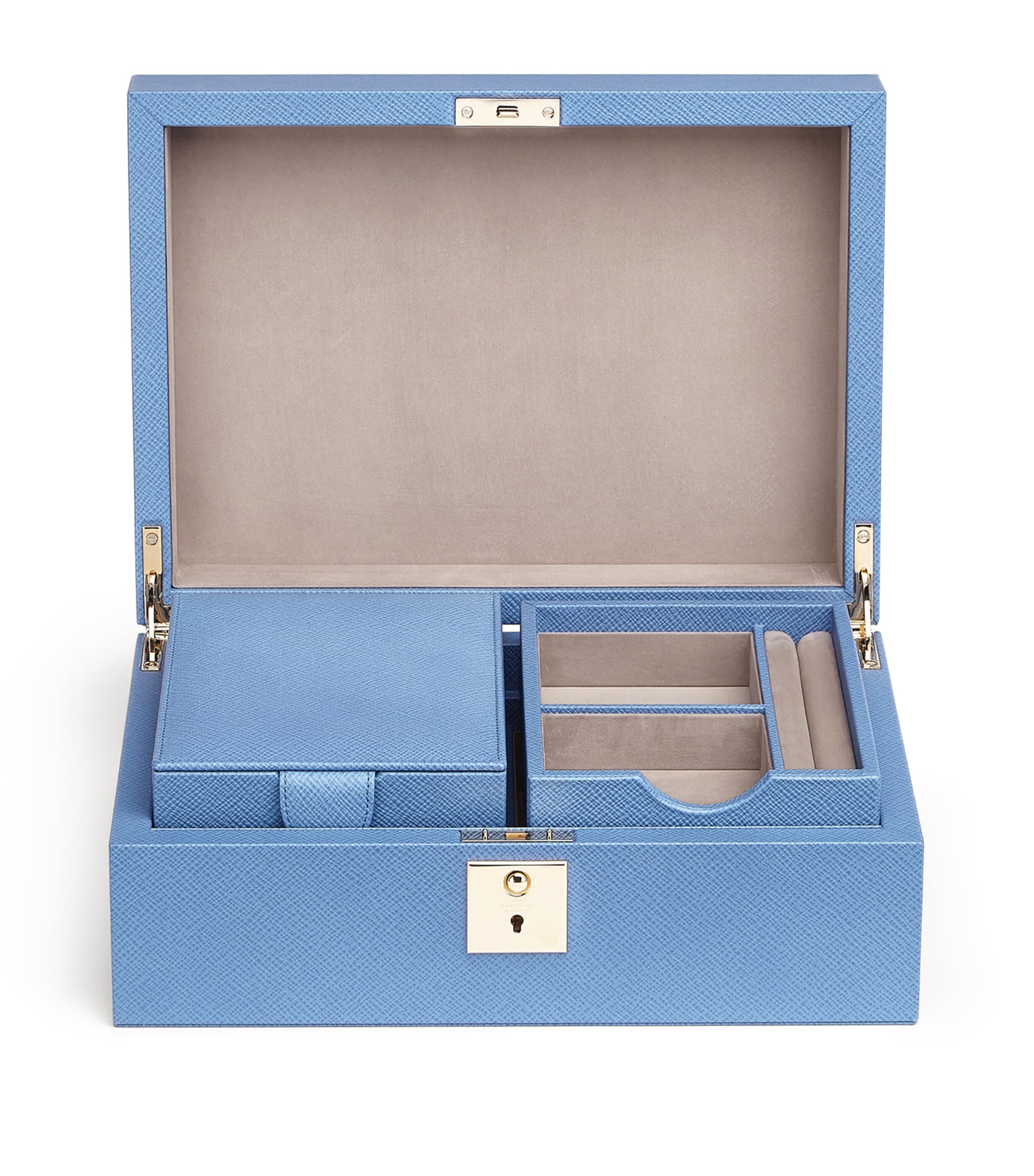 Smythson Leather Panama Jewellery Box Nile Blue