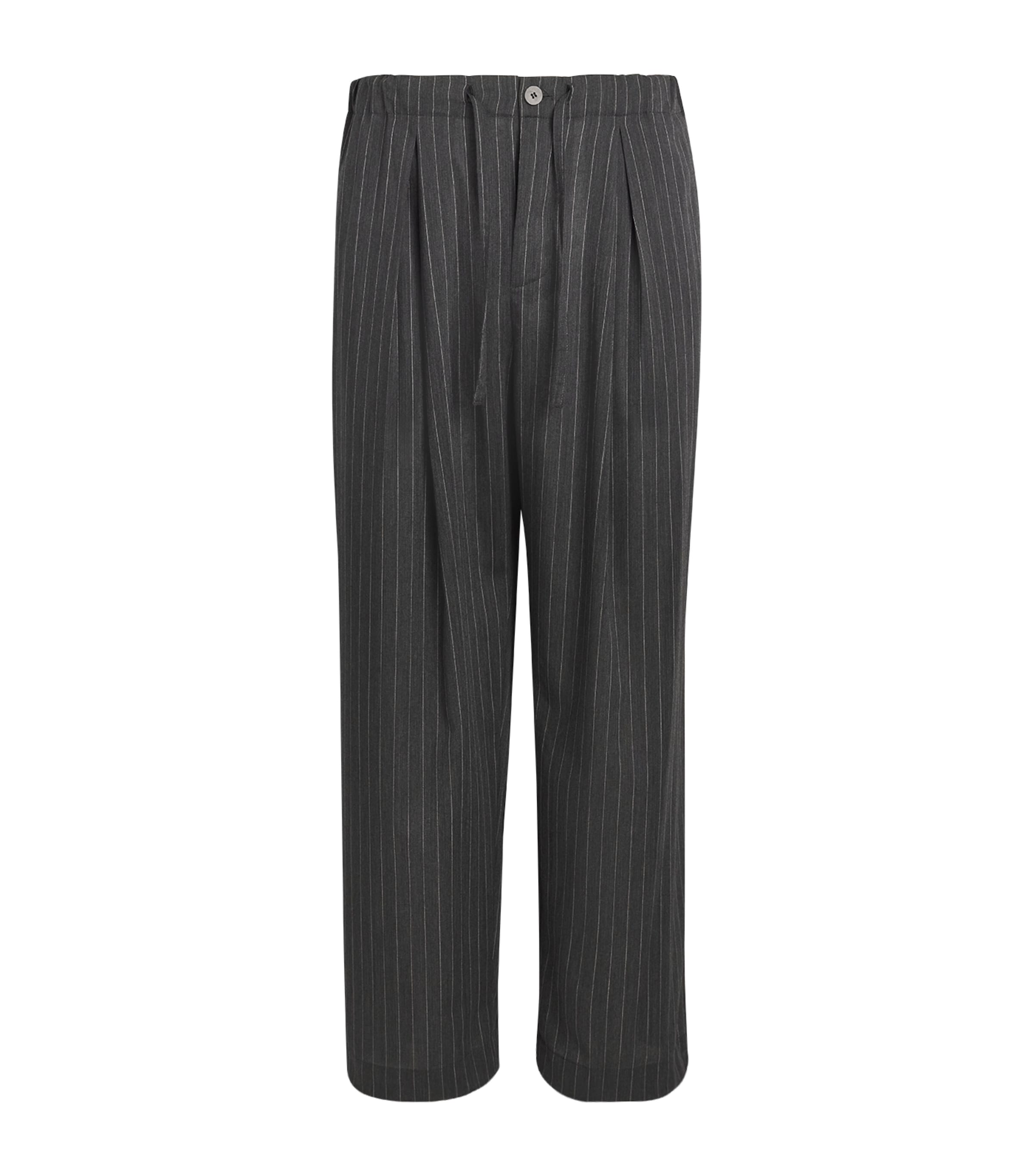 Wooyoungmi Mens Wool-Blend Pinstripe Wide-Leg Trousers Grey