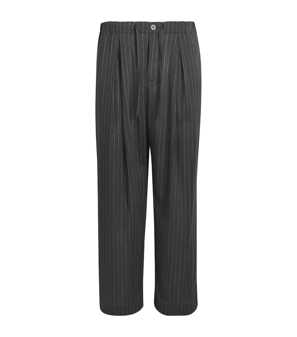 Wooyoungmi Mens Wool-Blend Pinstripe Wide-Leg Trousers Grey