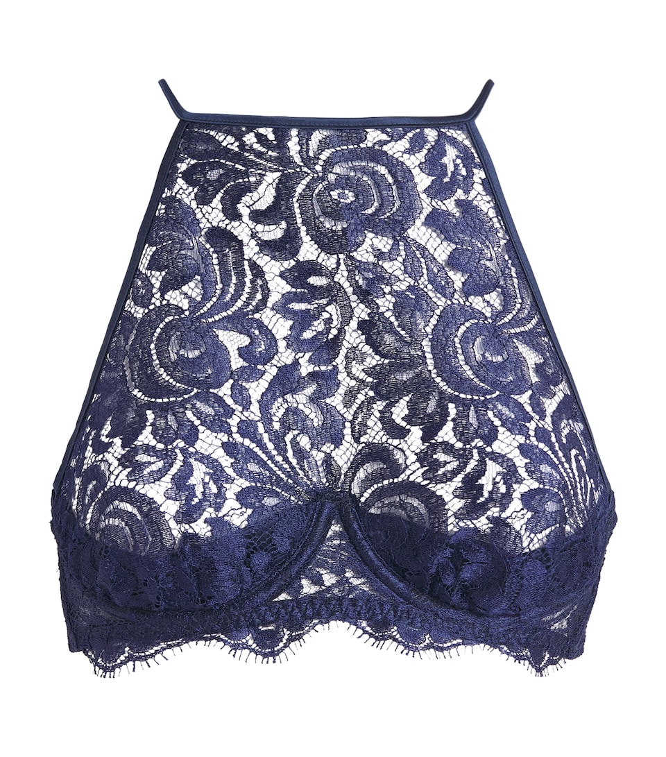 Coco De Mer Womens Lace Tamara High-Neck Balconette Bra Sapphire