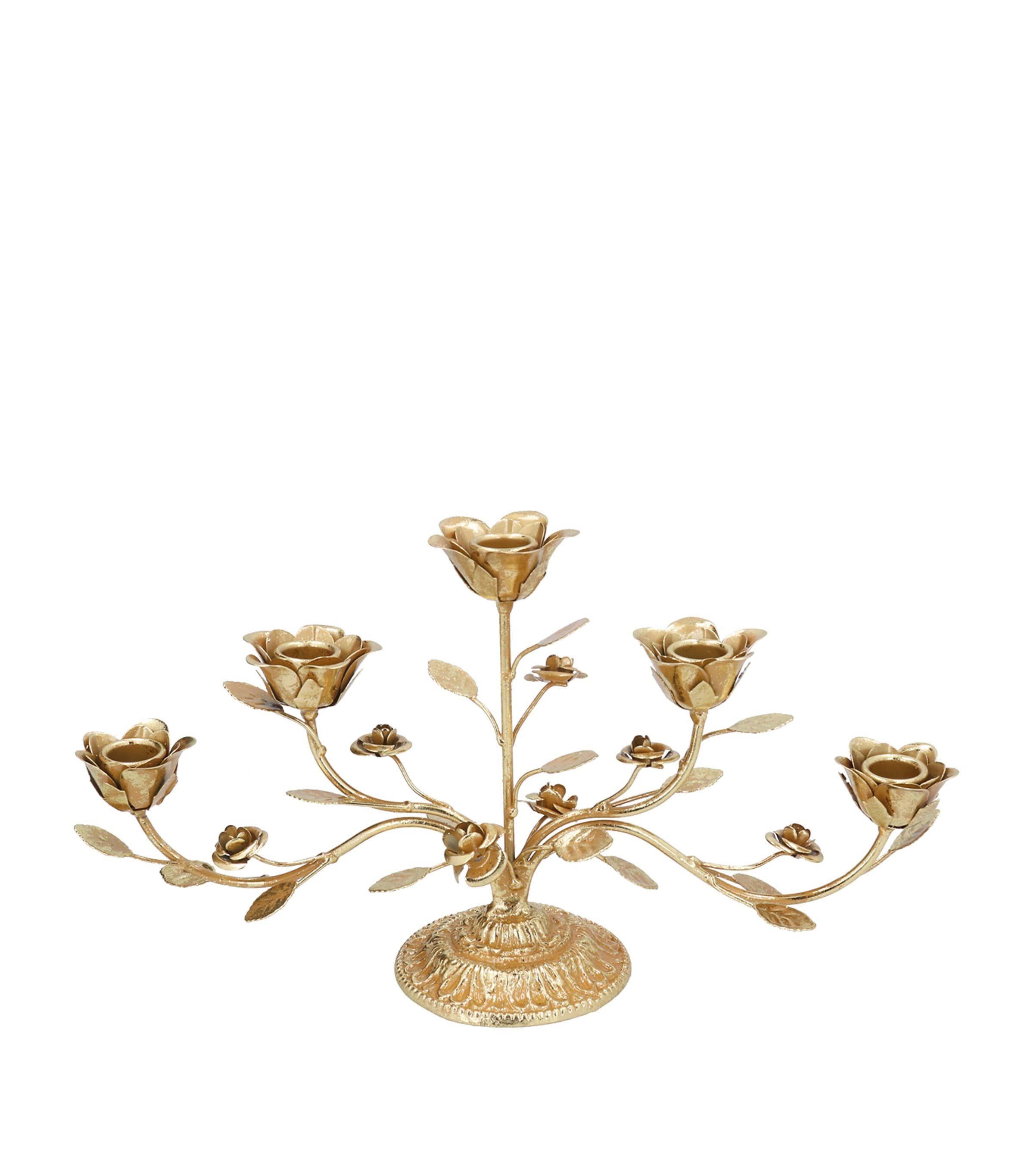 Harrods Metal Floral Candelabra Gold