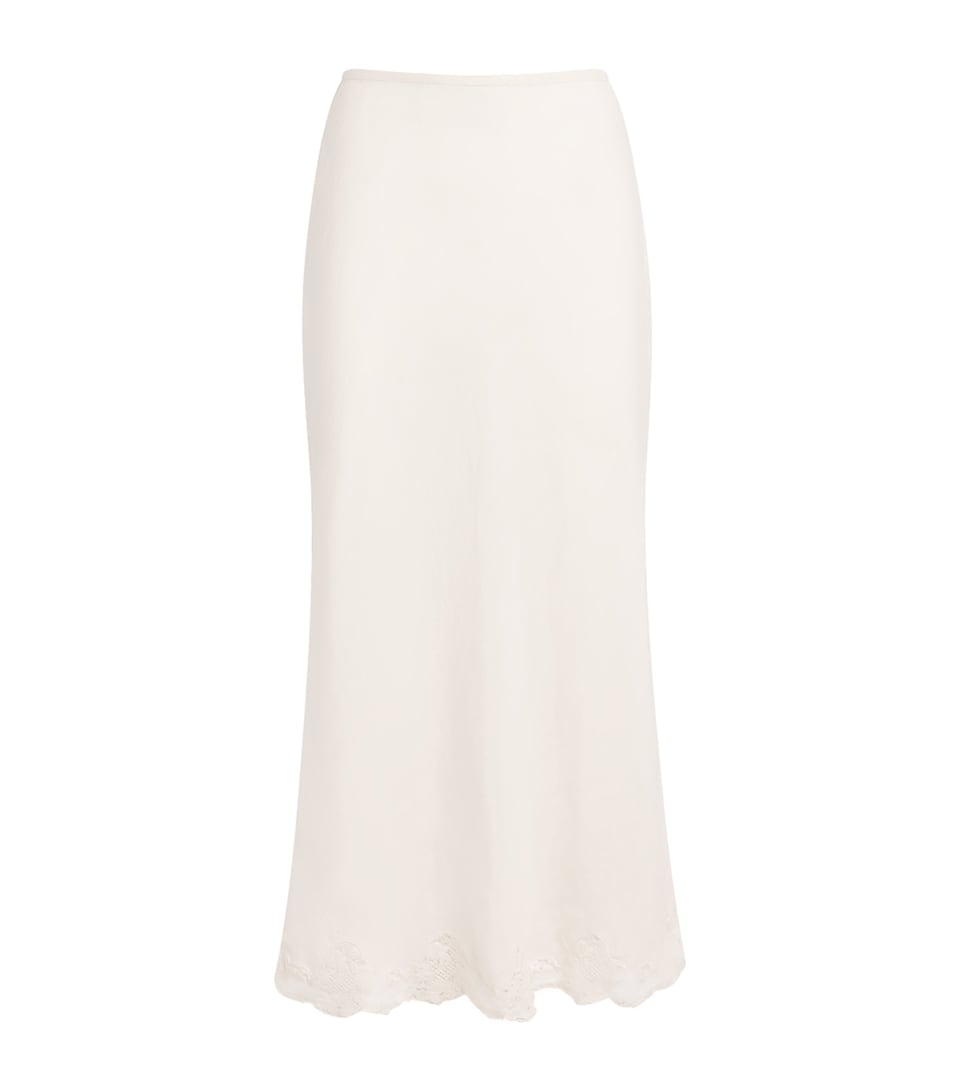 Rixo Womens Linen-Blend Crystal Midi Skirt Cream