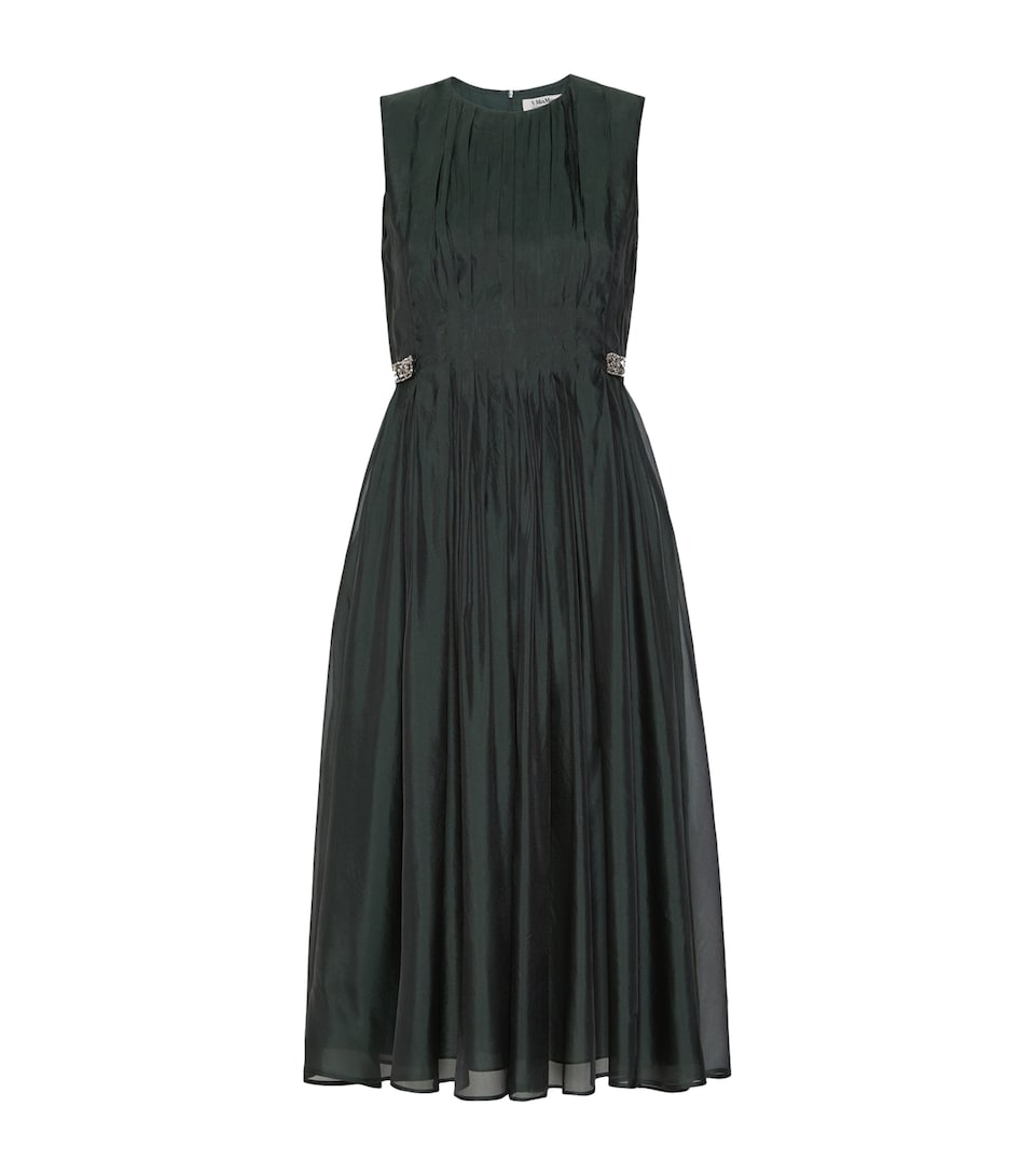Max Mara Womens Silk-Blend Organza Fit-And-Flare Maxi Dress Moss Green