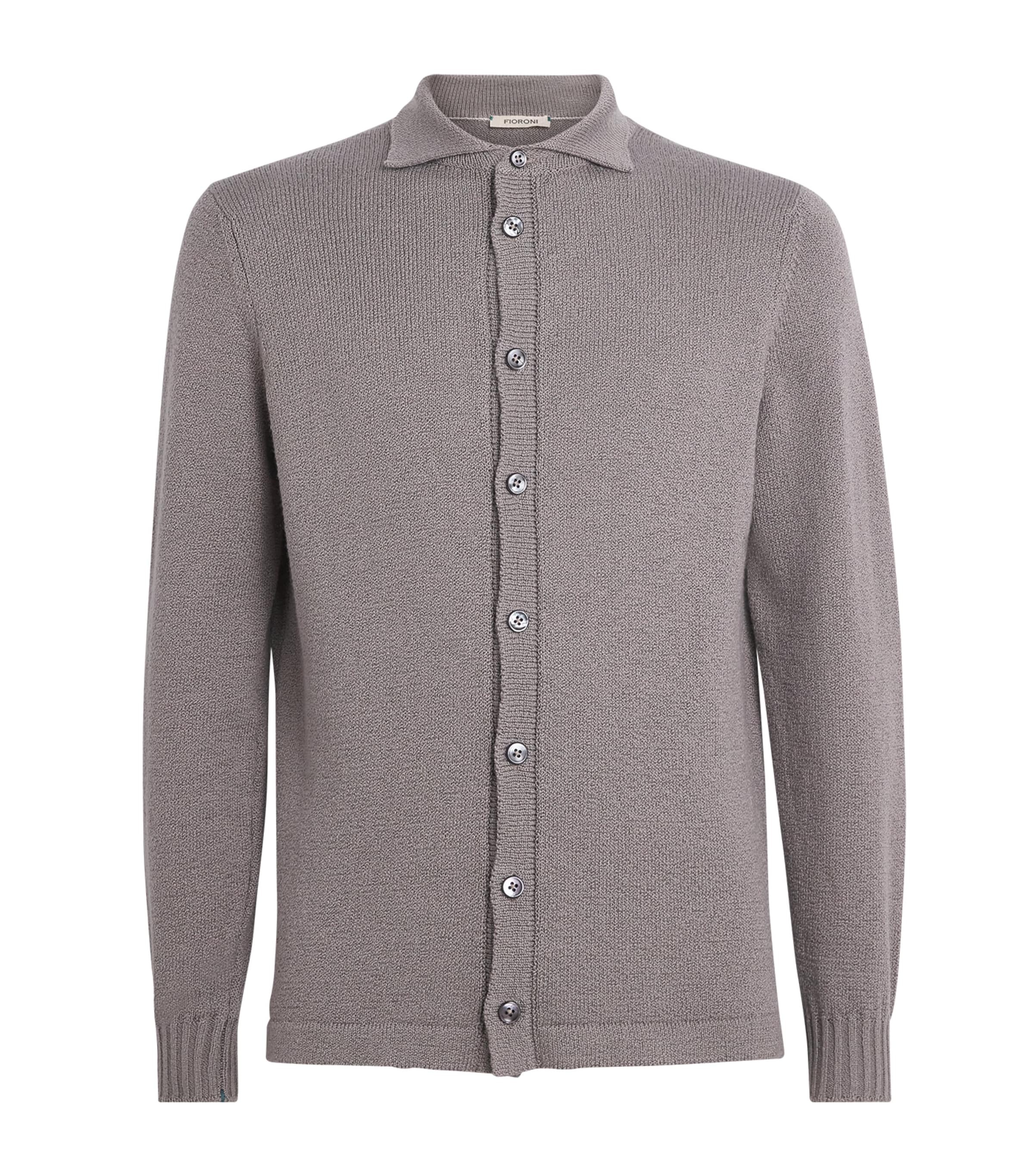 Fioroni Cashmere Mens Cotton Collar Cardigan Grigio