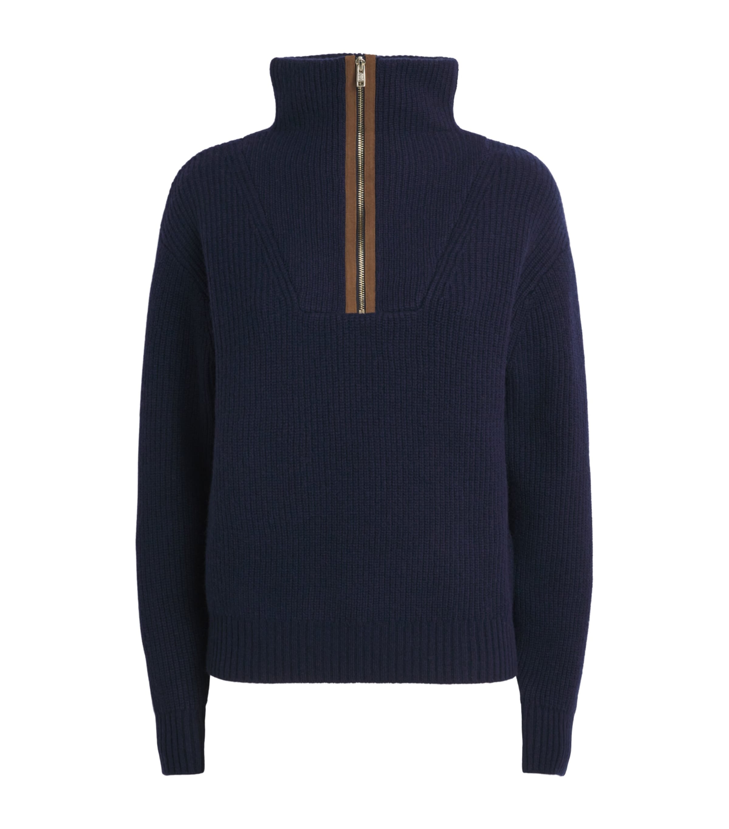 Sandro Paris Womens Wool-Cashmere Half-Zip Sweater Navy Blue