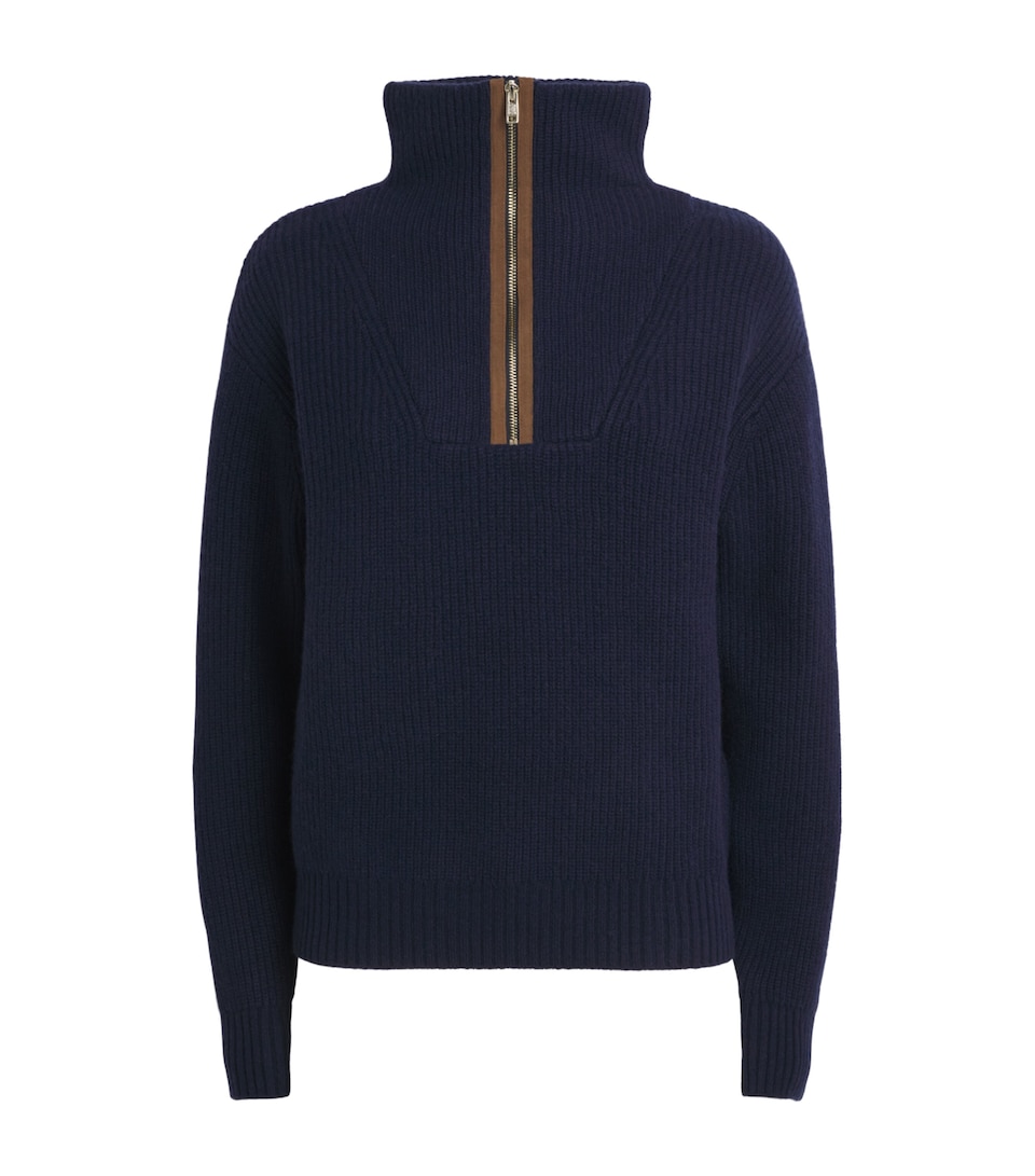 Sandro Paris Womens Wool-Cashmere Half-Zip Sweater Navy Blue