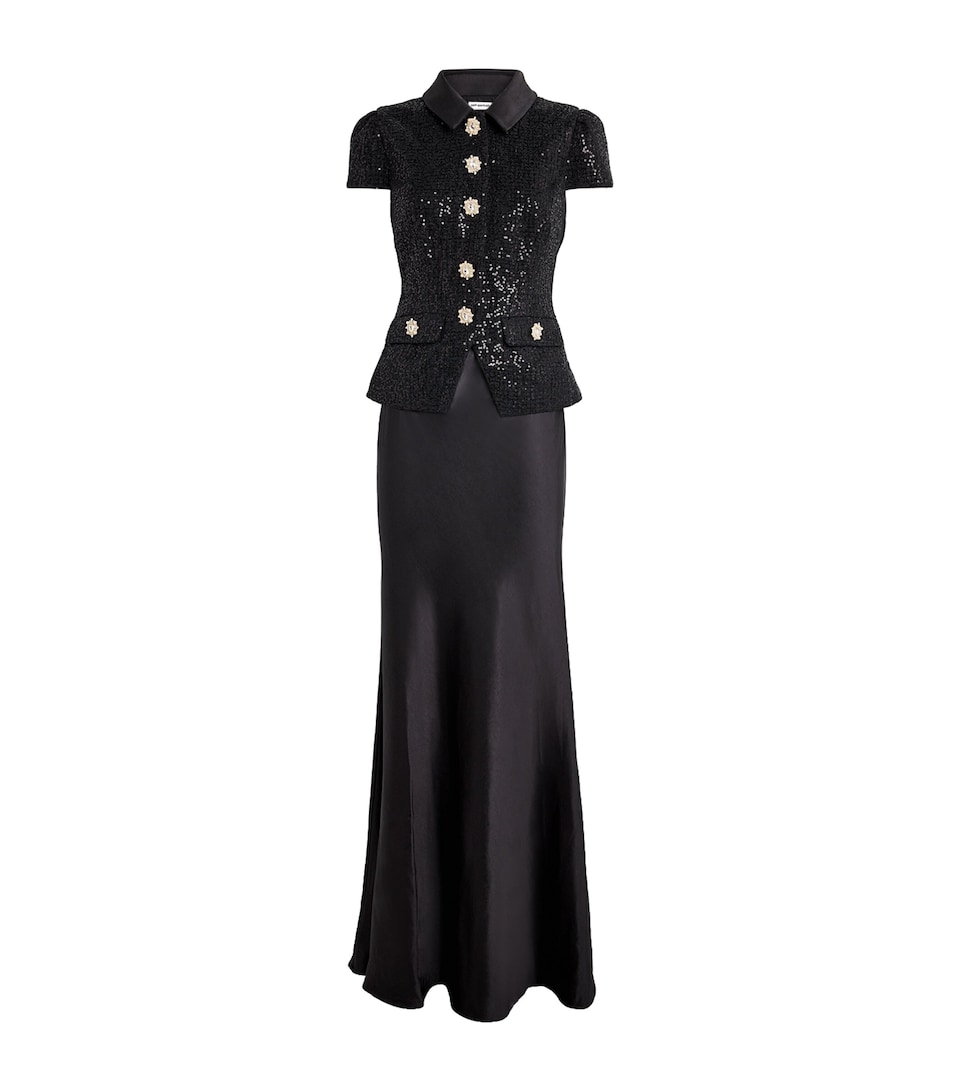 Satin Sequin-Embellished Maxi Dress