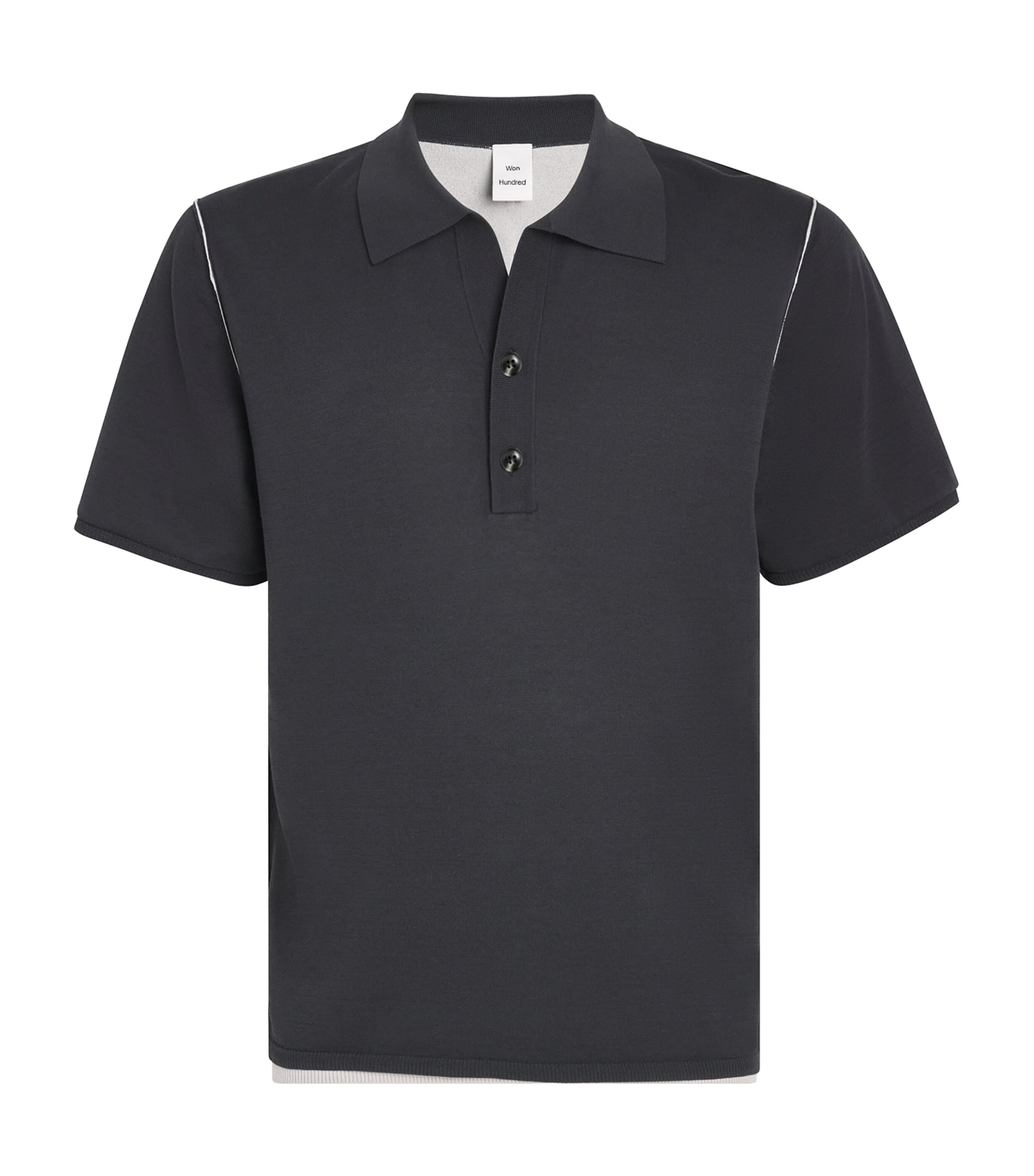 Won Hundred Mens Cotton Double-Layer Polo Shirt Black Comb.