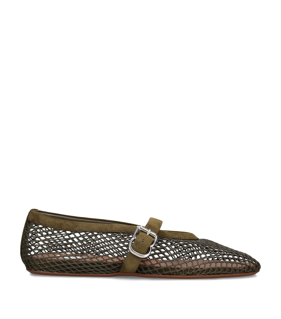 Alaïa Suede Mesh Ballet Flats Khaki