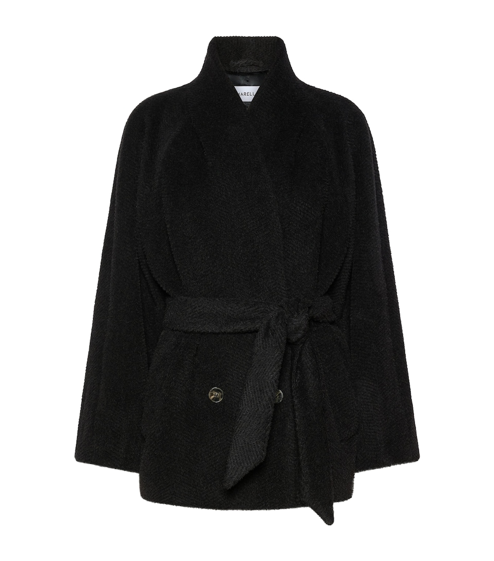Marella Womens Alpaca-Virgin Wool Belted Coat Dark Grey