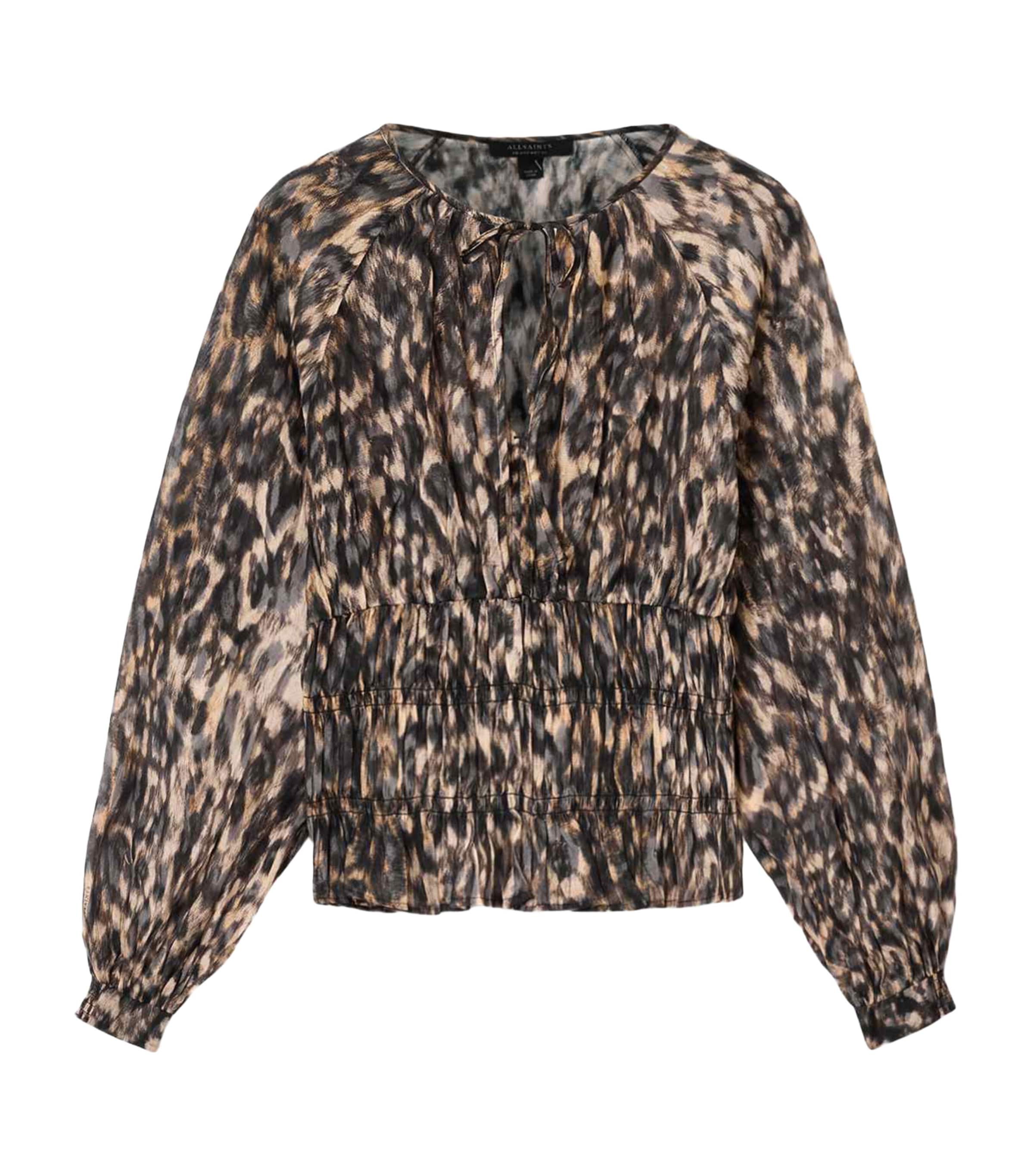 AllSaints Womens Printed Keyhole-Detail Cern Blouse Prowl Golden Brown