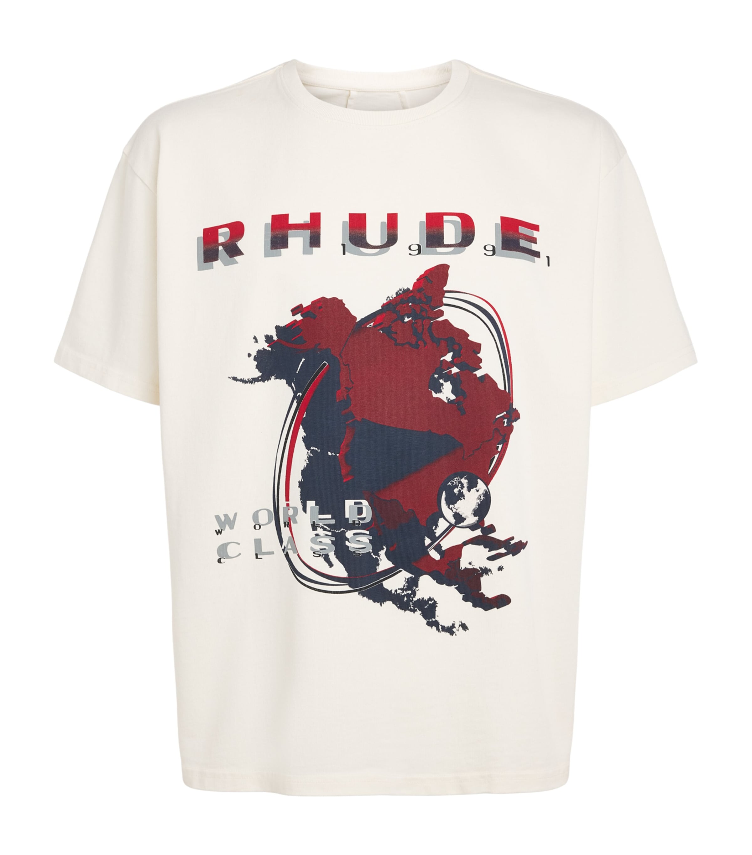 Rhude Mens Cotton Du Monde 91 T-Shirt Vntg Wht/rd/blk