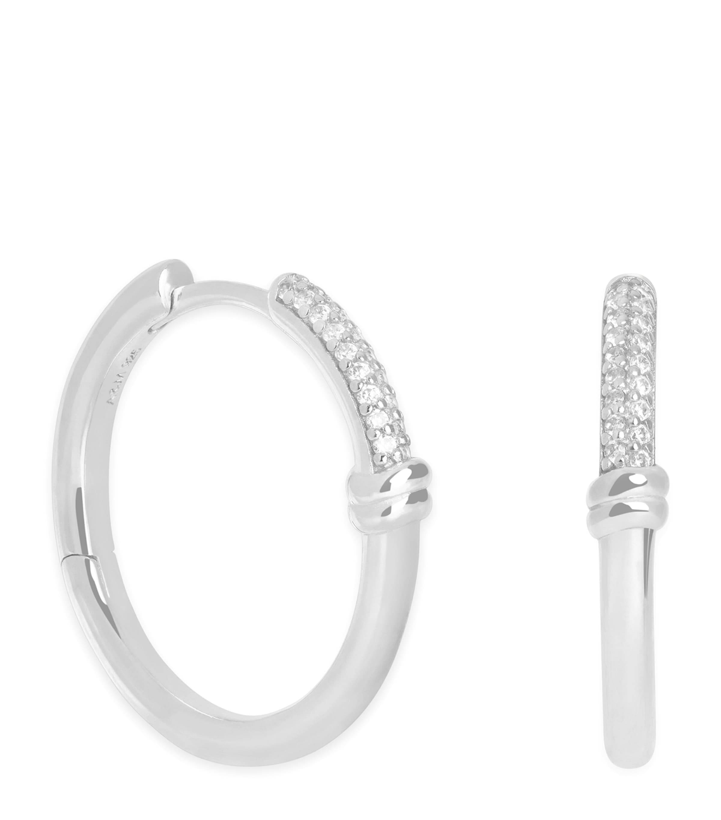 Rhodium-Plated Silver Pavé Knot Hoop Earrings