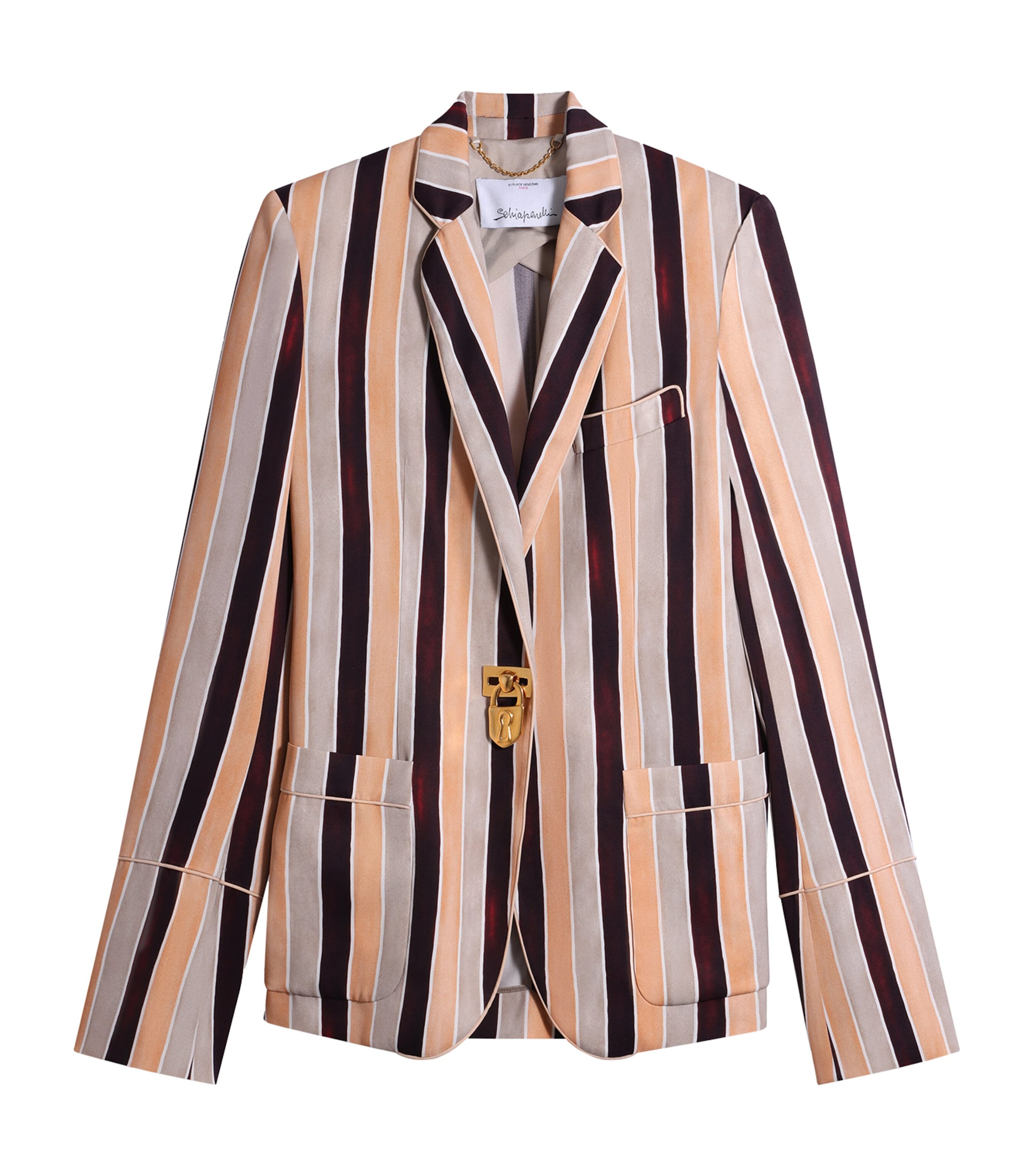 Schiaparelli Womens Satin Stripe Padlock Blazer Sand/multi
