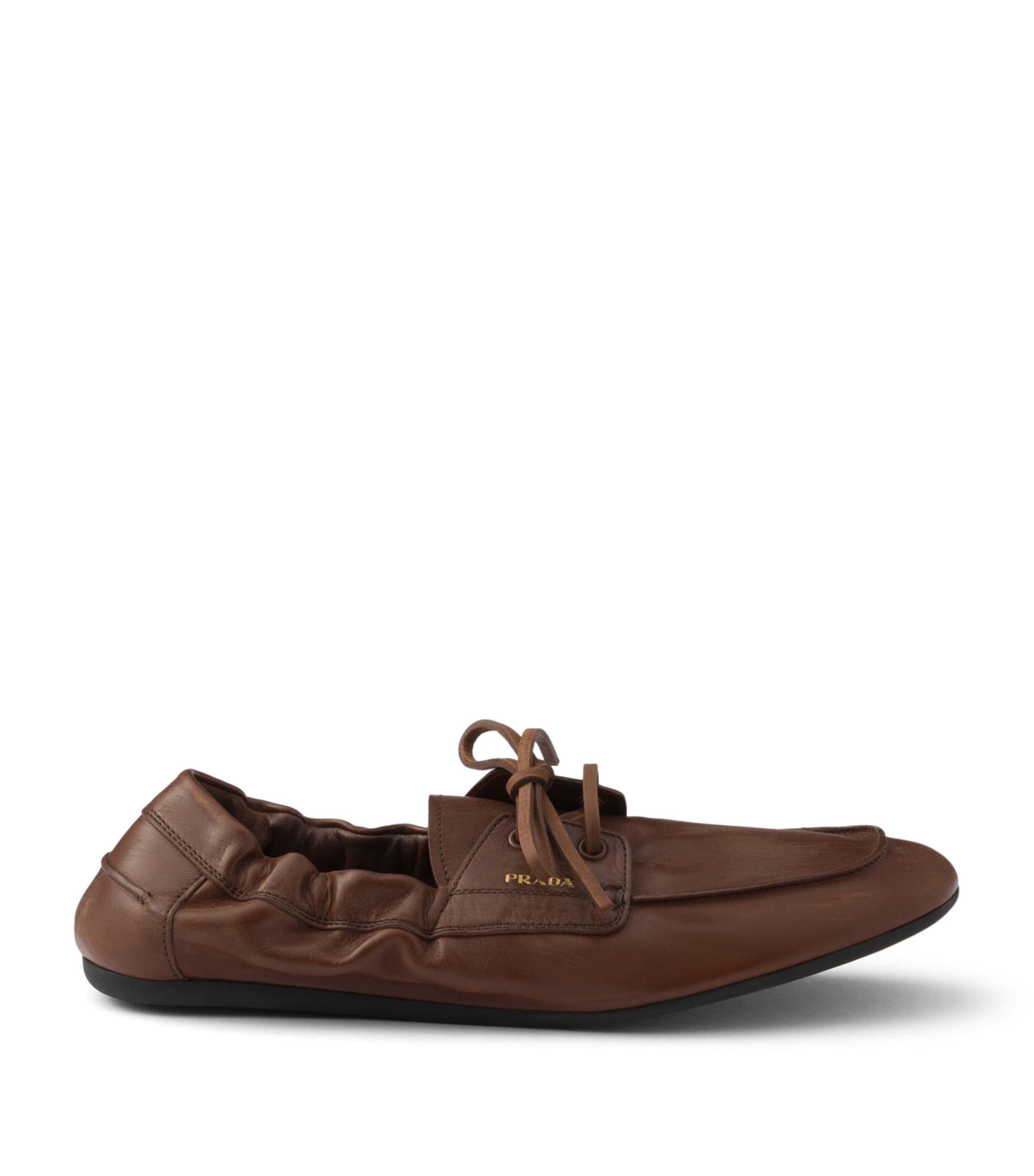 Prada Antiqued Leather Shuffle Loafers Brown