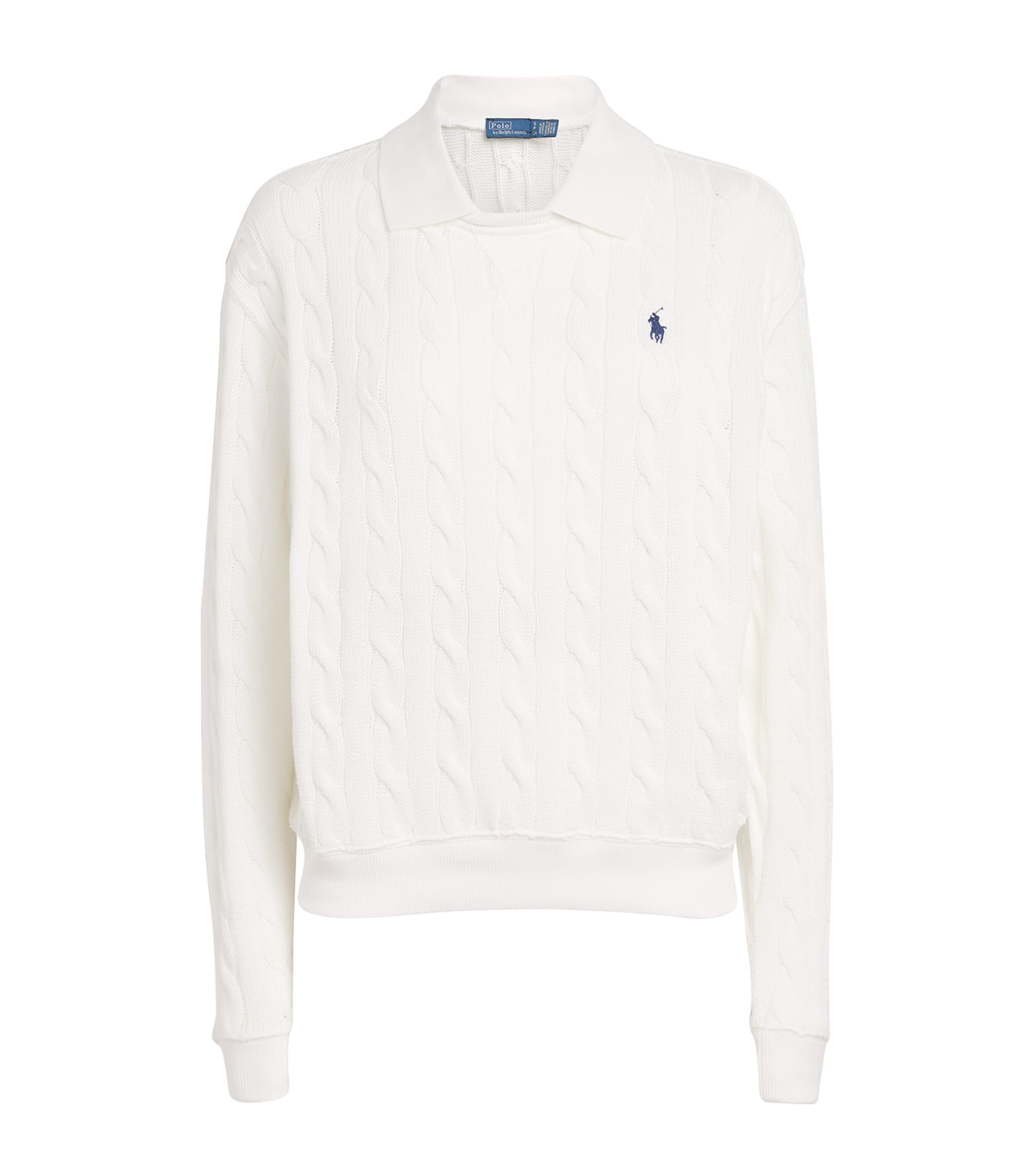 Polo Ralph Lauren Womens Cotton Cable-Knit Polo Collar Sweater White