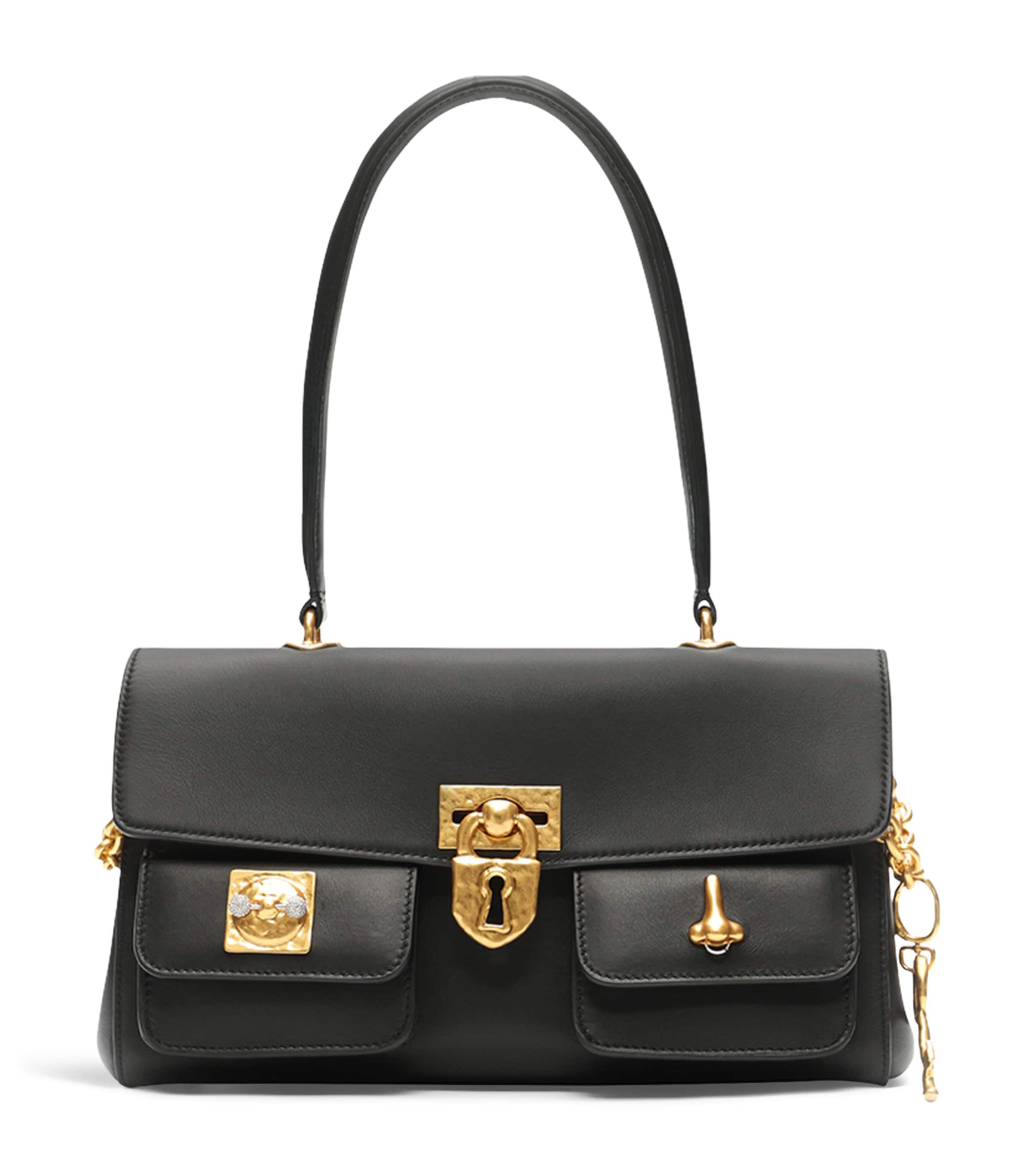Schiaparelli Mini Leather Secret East-West Top-Handle Bag Black