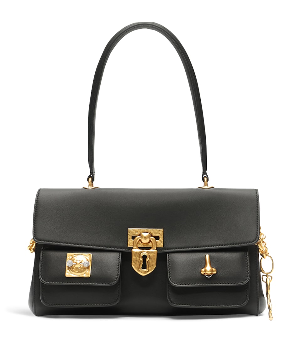 Schiaparelli Mini Leather Secret East-West Top-Handle Bag Black