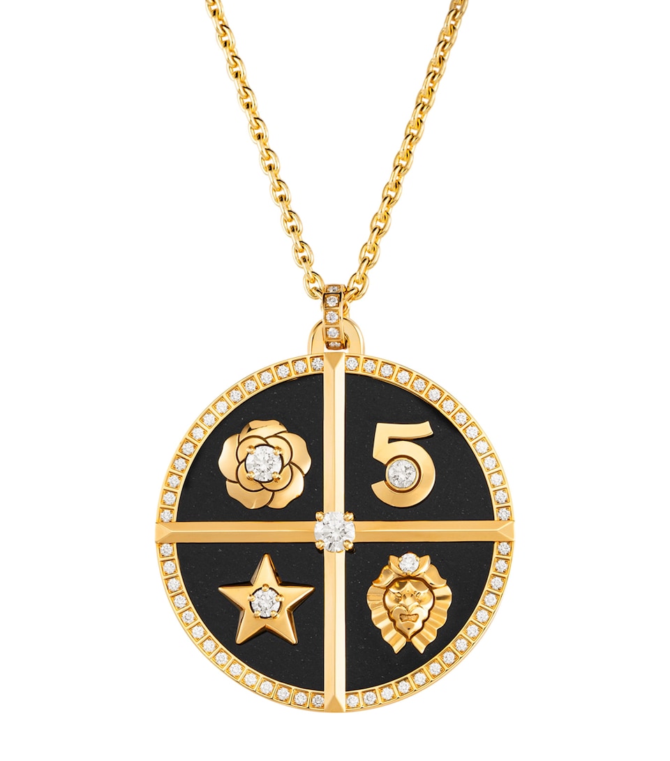 Yellow Gold, Diamond and Jade Reversible Symboles Medal Necklace