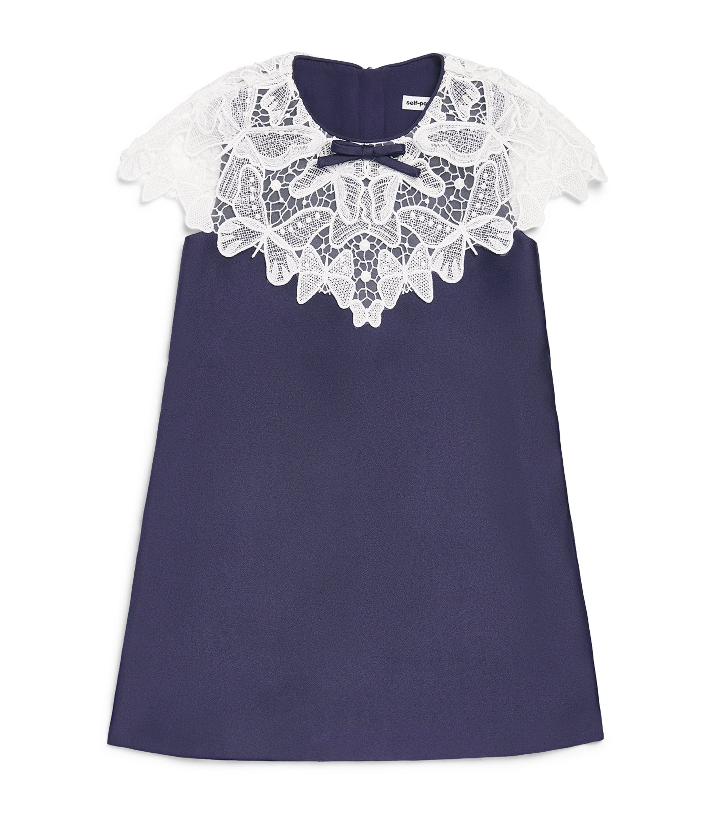 Self-Portrait Kids Taffeta Butterfly Lace Dress (3-12 Years) Navy