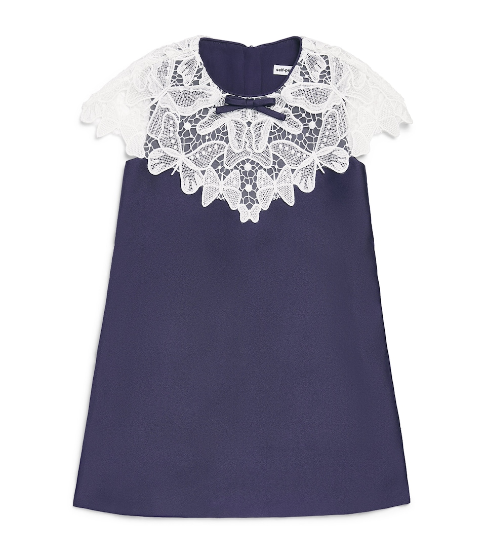 Self-Portrait Kids Taffeta Butterfly Lace Dress (3-12 Years) Navy