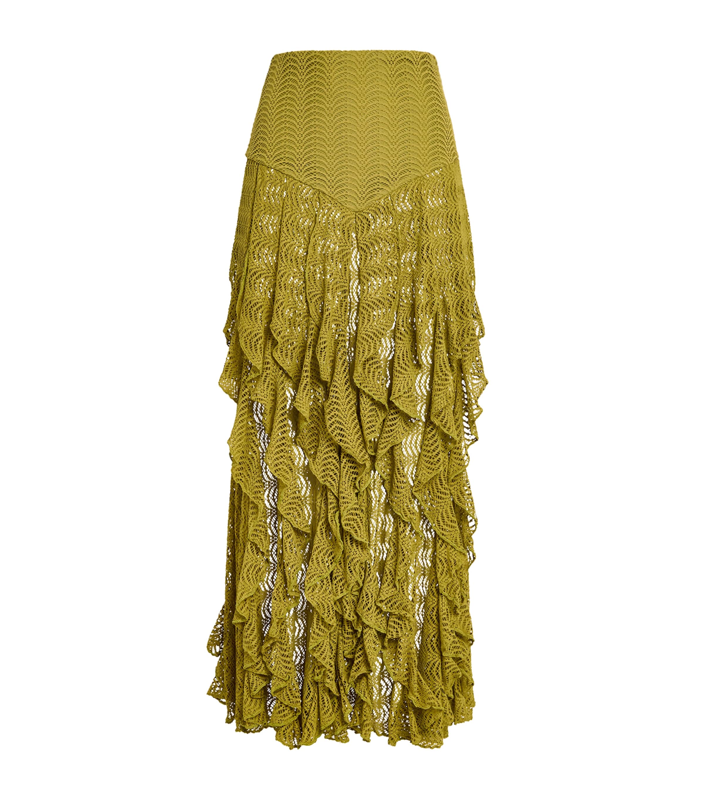 PatBO Womens Ruffle Petal Maxi Skirt Green