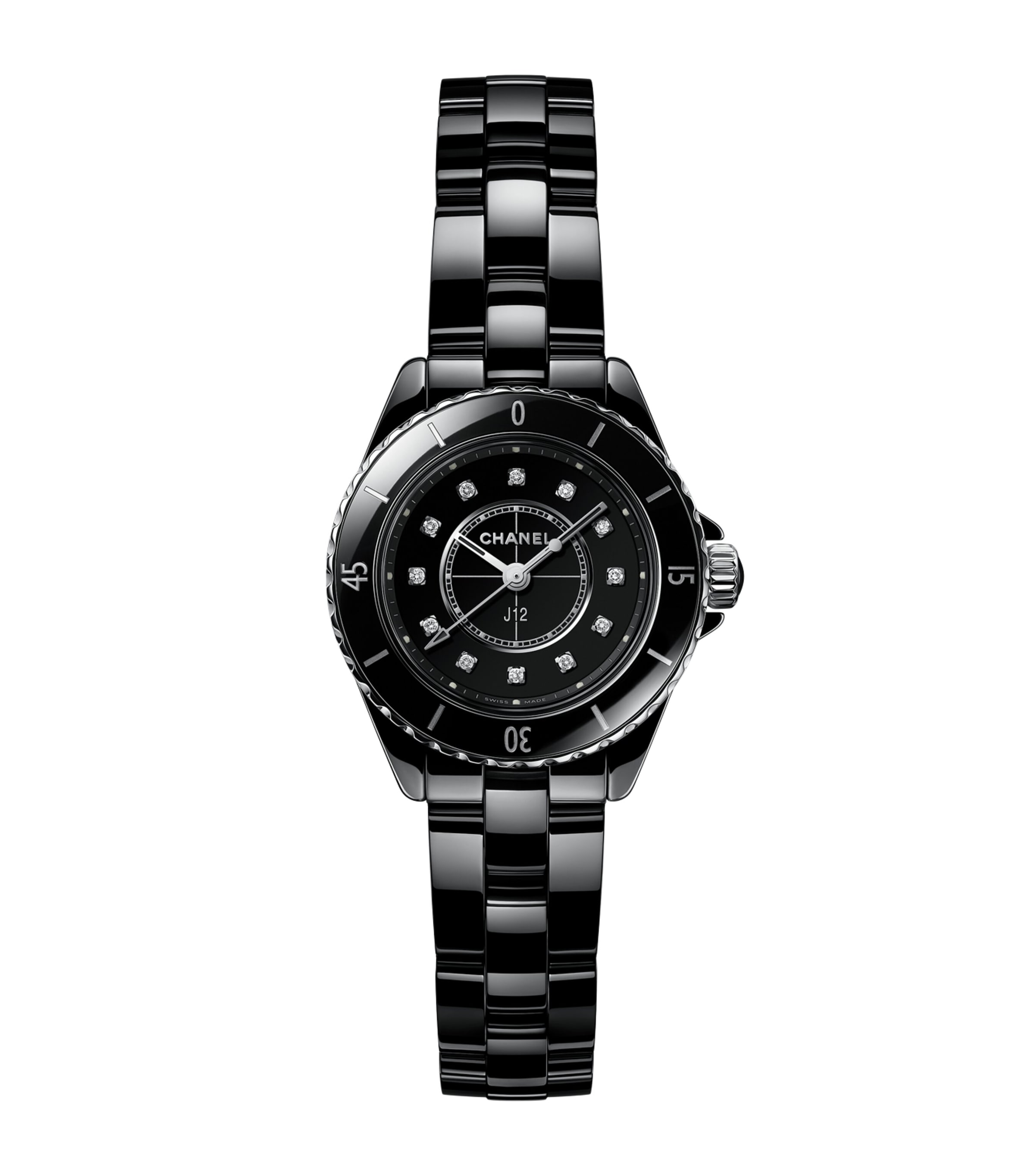 CHANEL Ceramic, Steel and Diamond J12 Watch 28mm Black