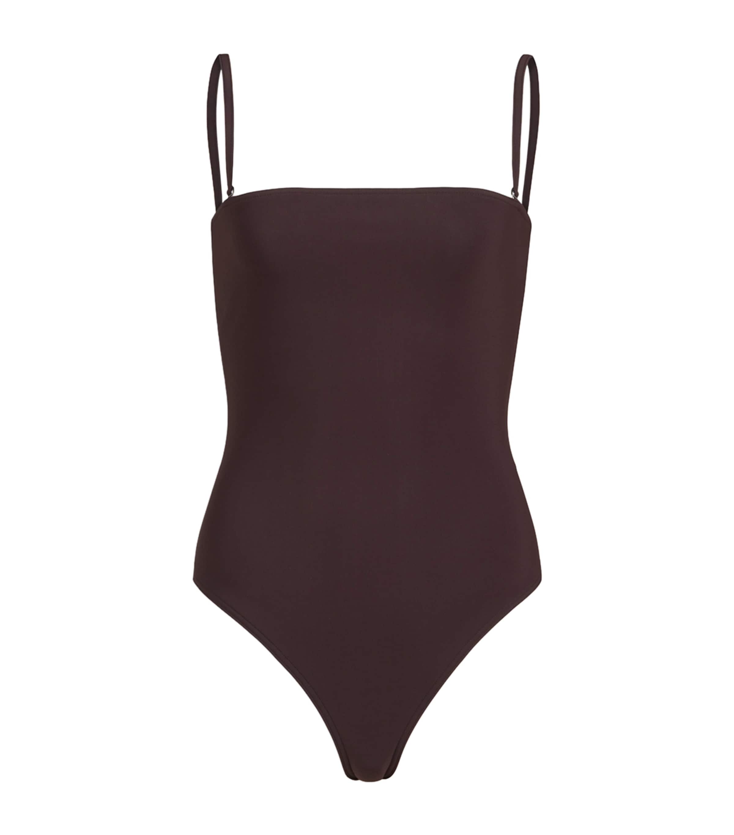 Alaïa Womens Detachable Strap Bustier Swimsuit Chocolate