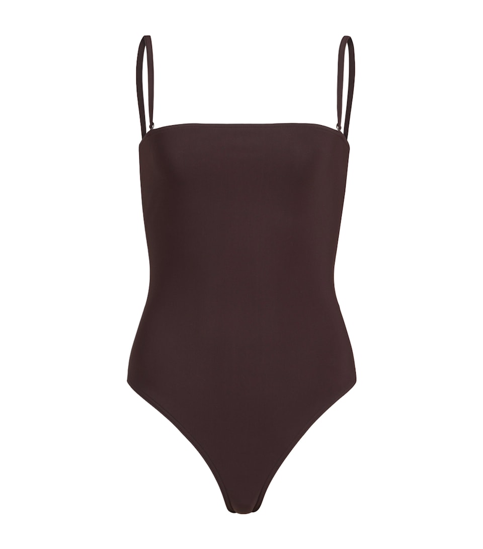 Alaïa Womens Detachable Strap Bustier Swimsuit Chocolate